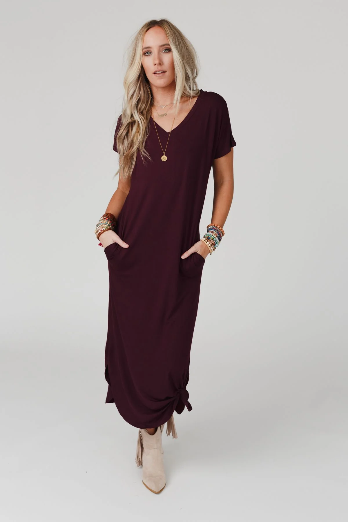 Call It Comfort Tee Dress - Plum - Image 4