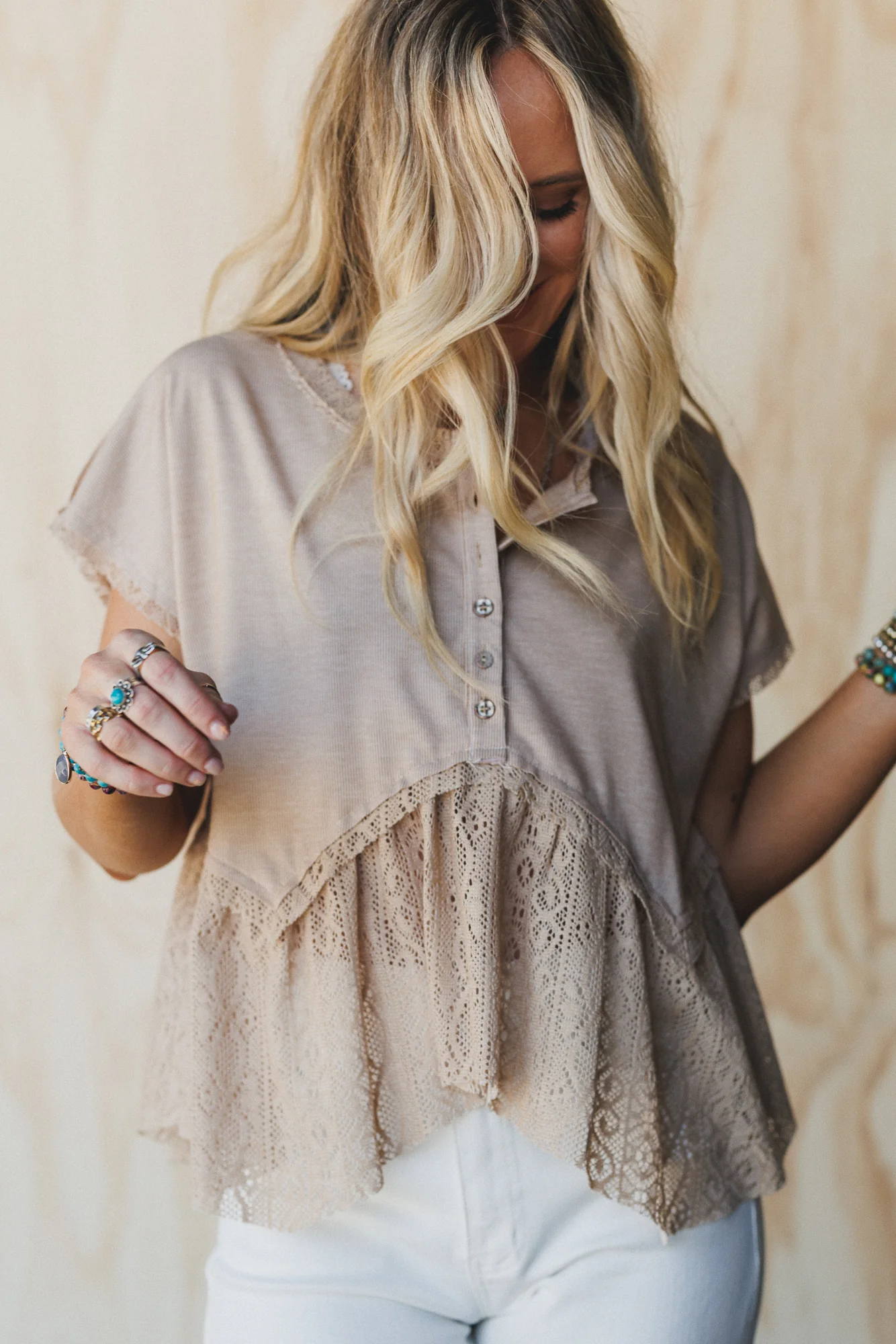 Callie Short Sleeve Tee - Beige - Image 4