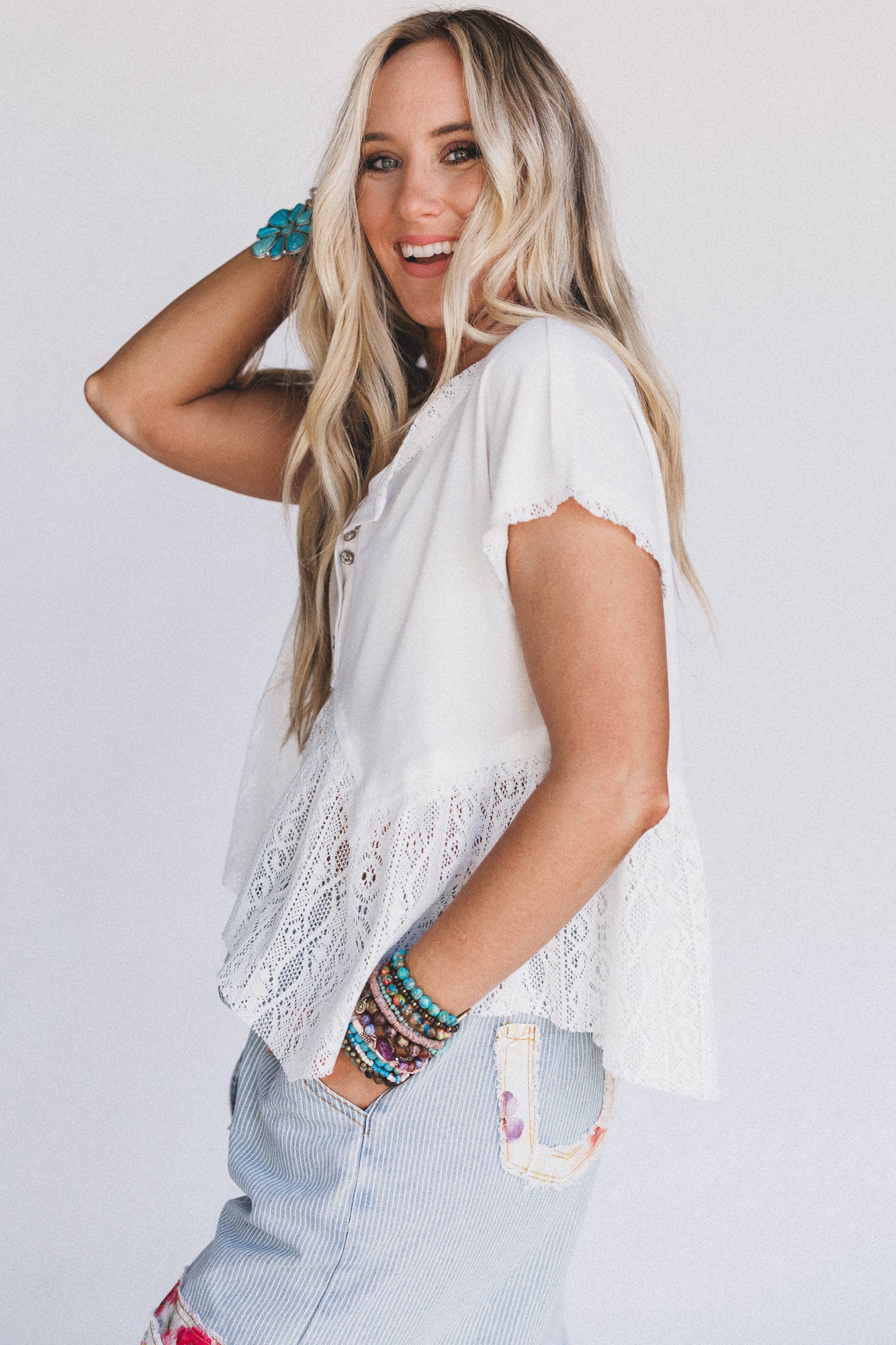 Callie Short Sleeve Tee - White - Image 4