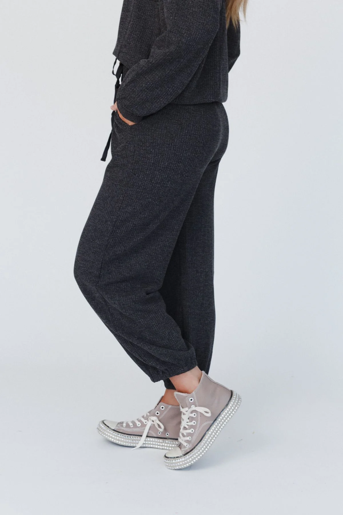 Calling The Shots Waffle Knit Set - Charcoal - Image 7