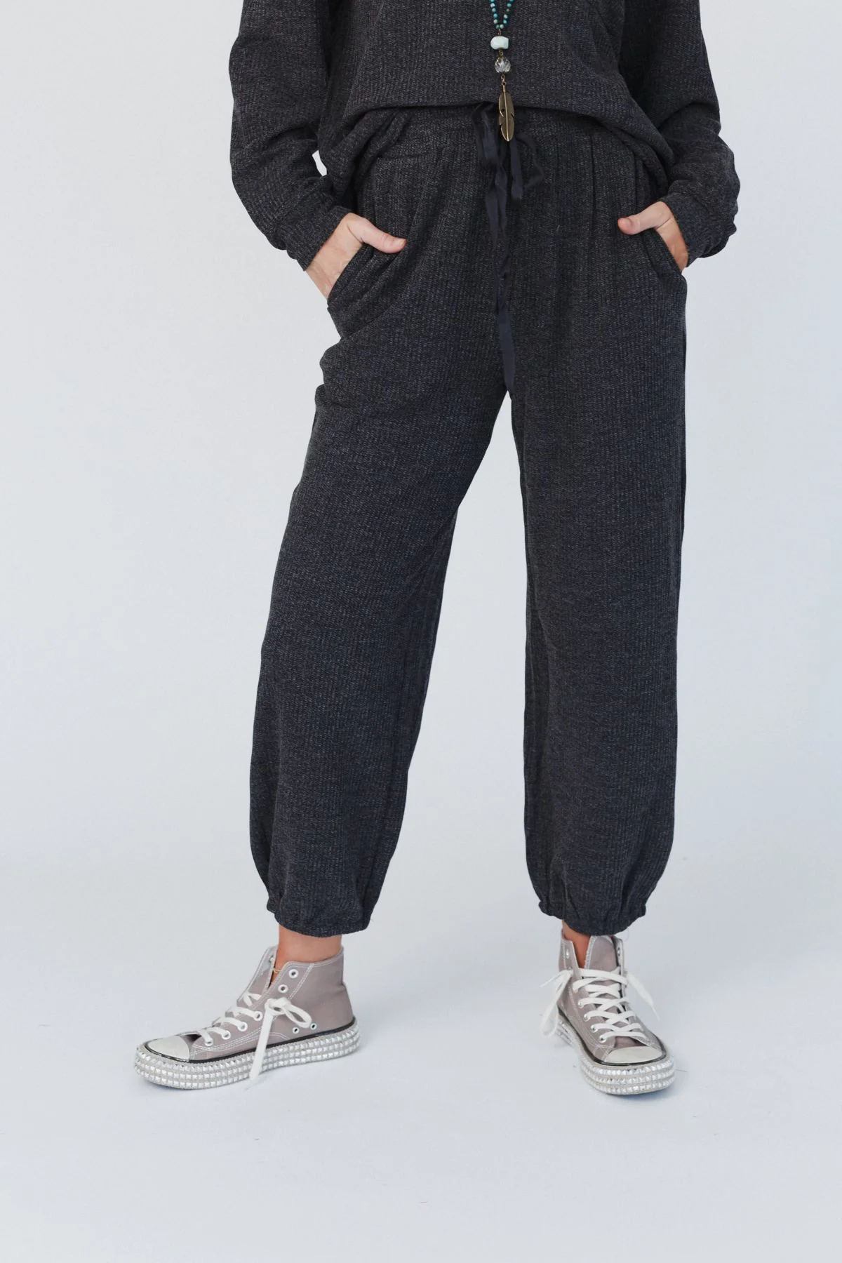 Calling The Shots Waffle Knit Set - Charcoal - Image 8