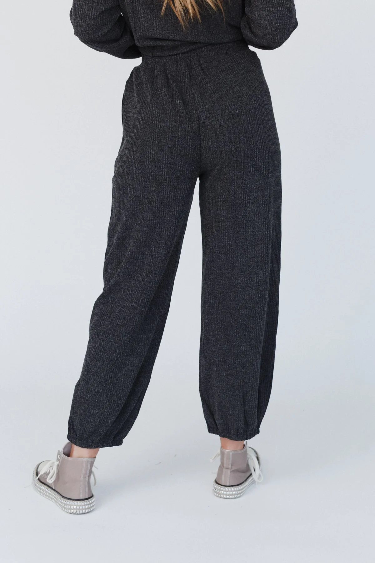 Calling The Shots Waffle Knit Set - Charcoal - Image 9