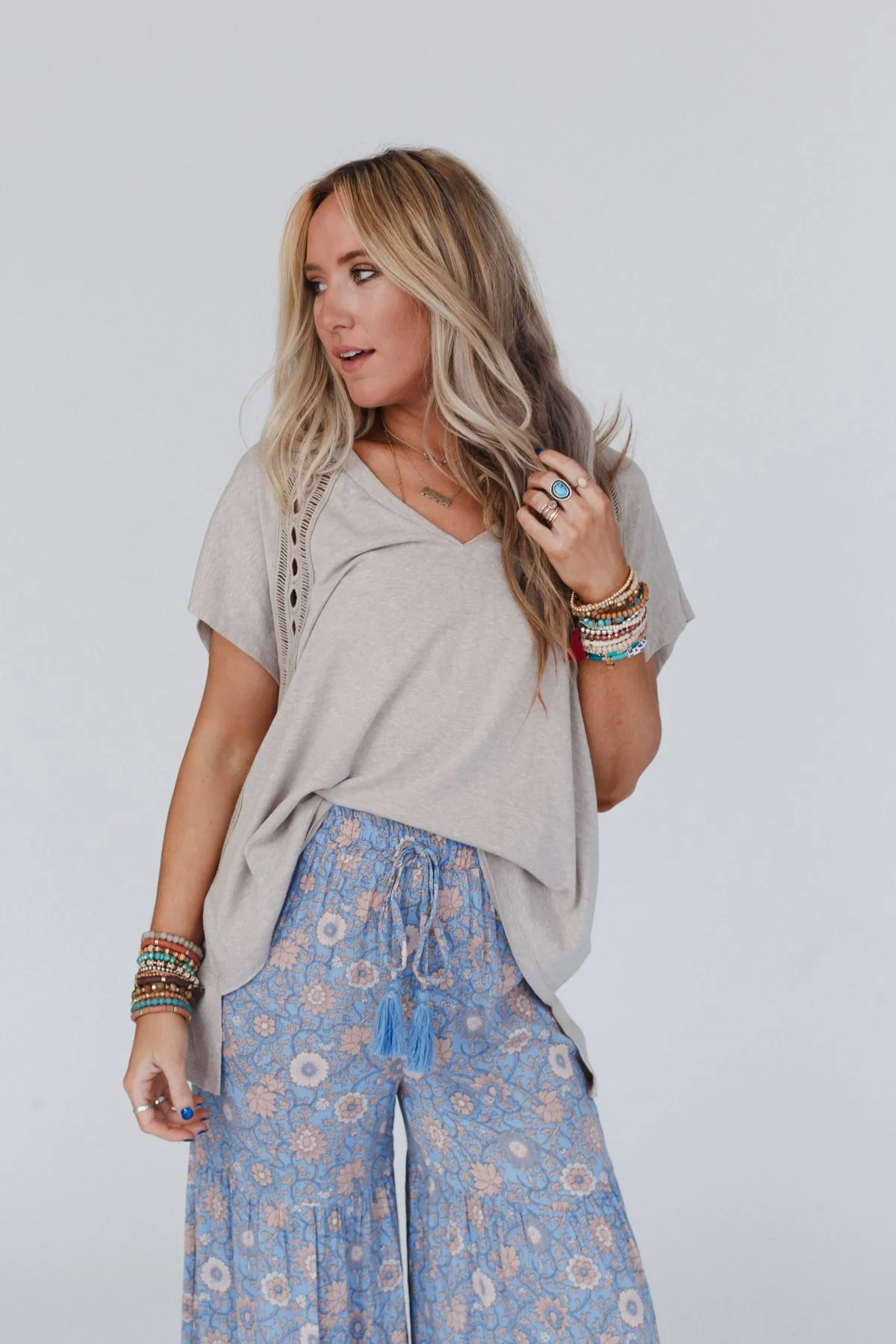 Camden Lace V Neck Top - Camel - Image 3