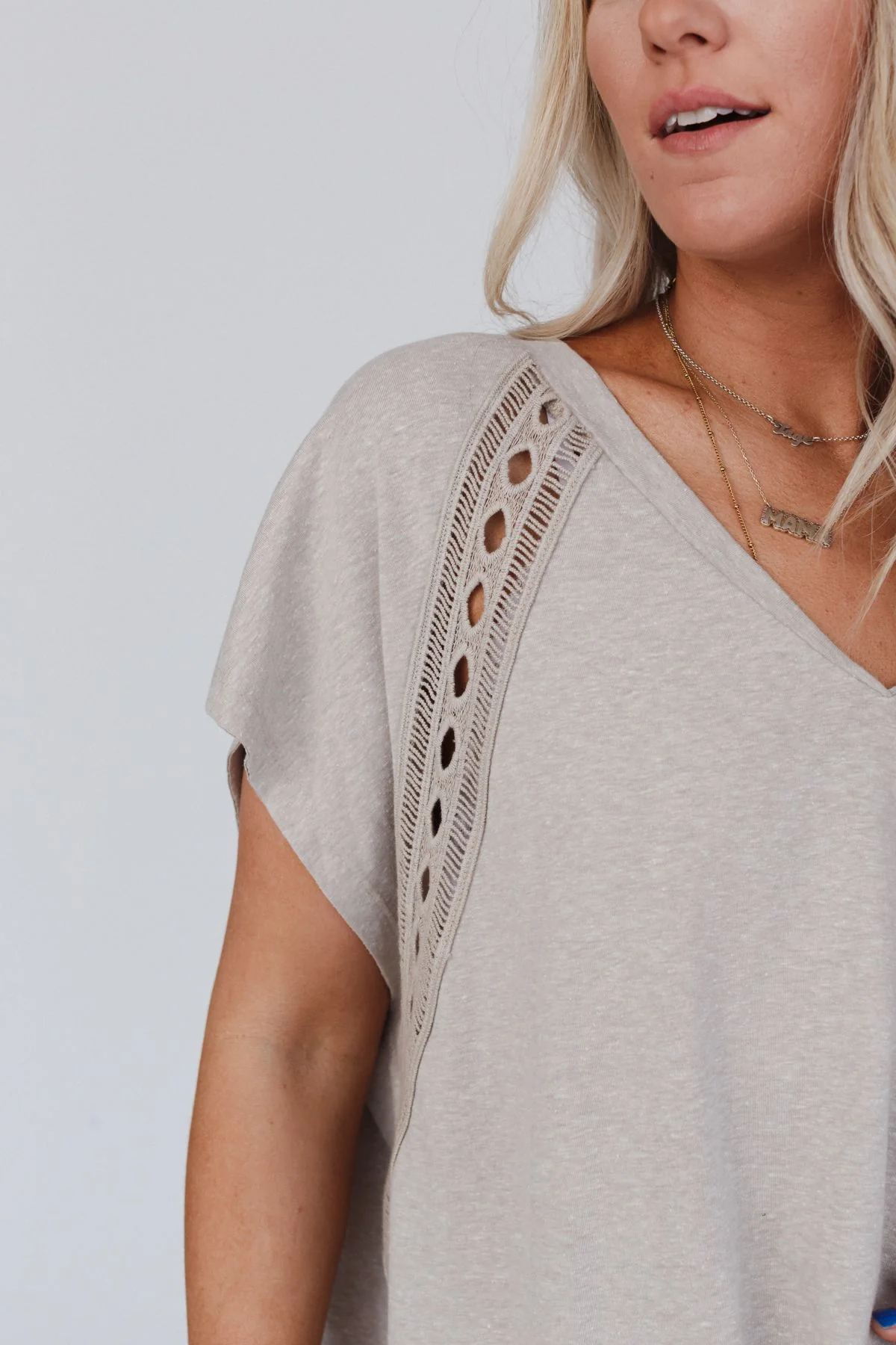 Camden Lace V Neck Top - Camel - Image 6