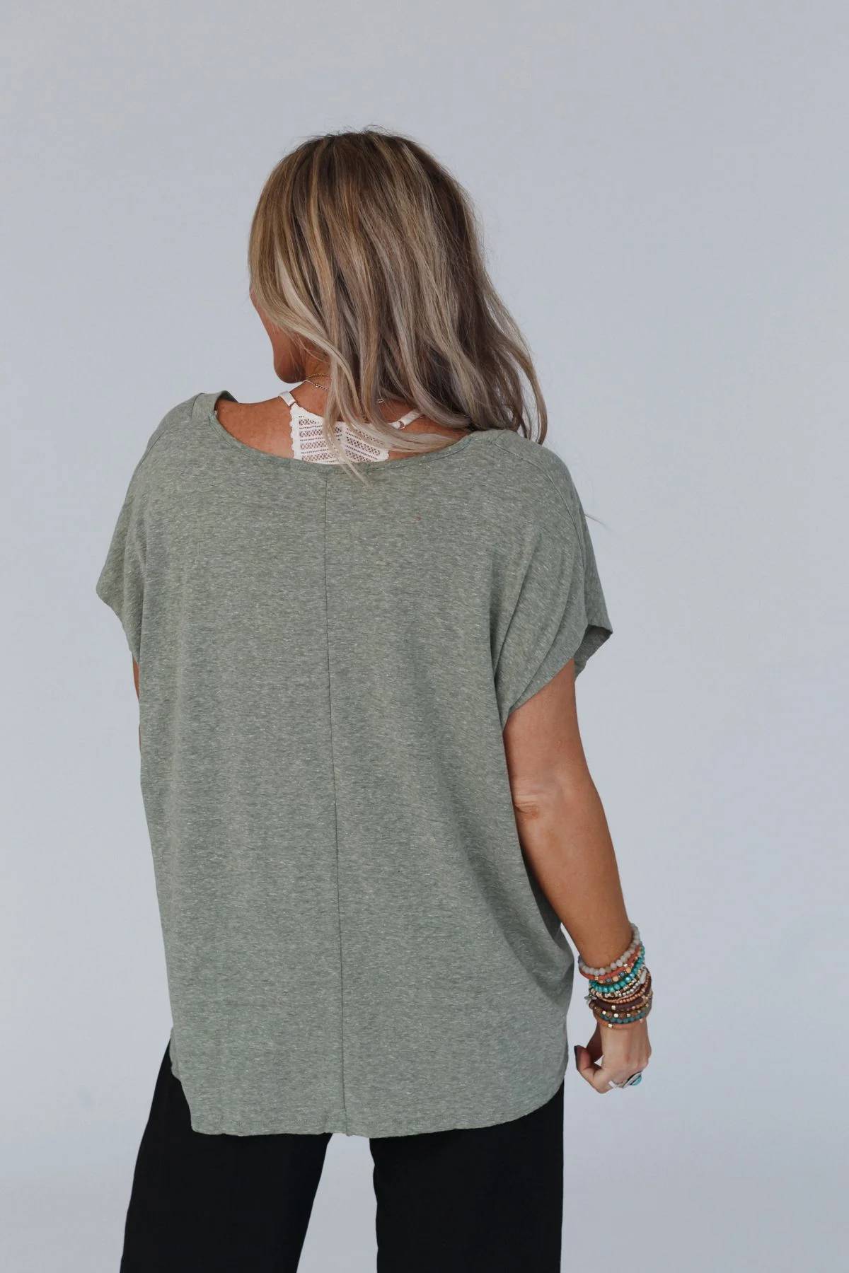 The Nest Camden Lace V Neck Top - Olive - Image 2