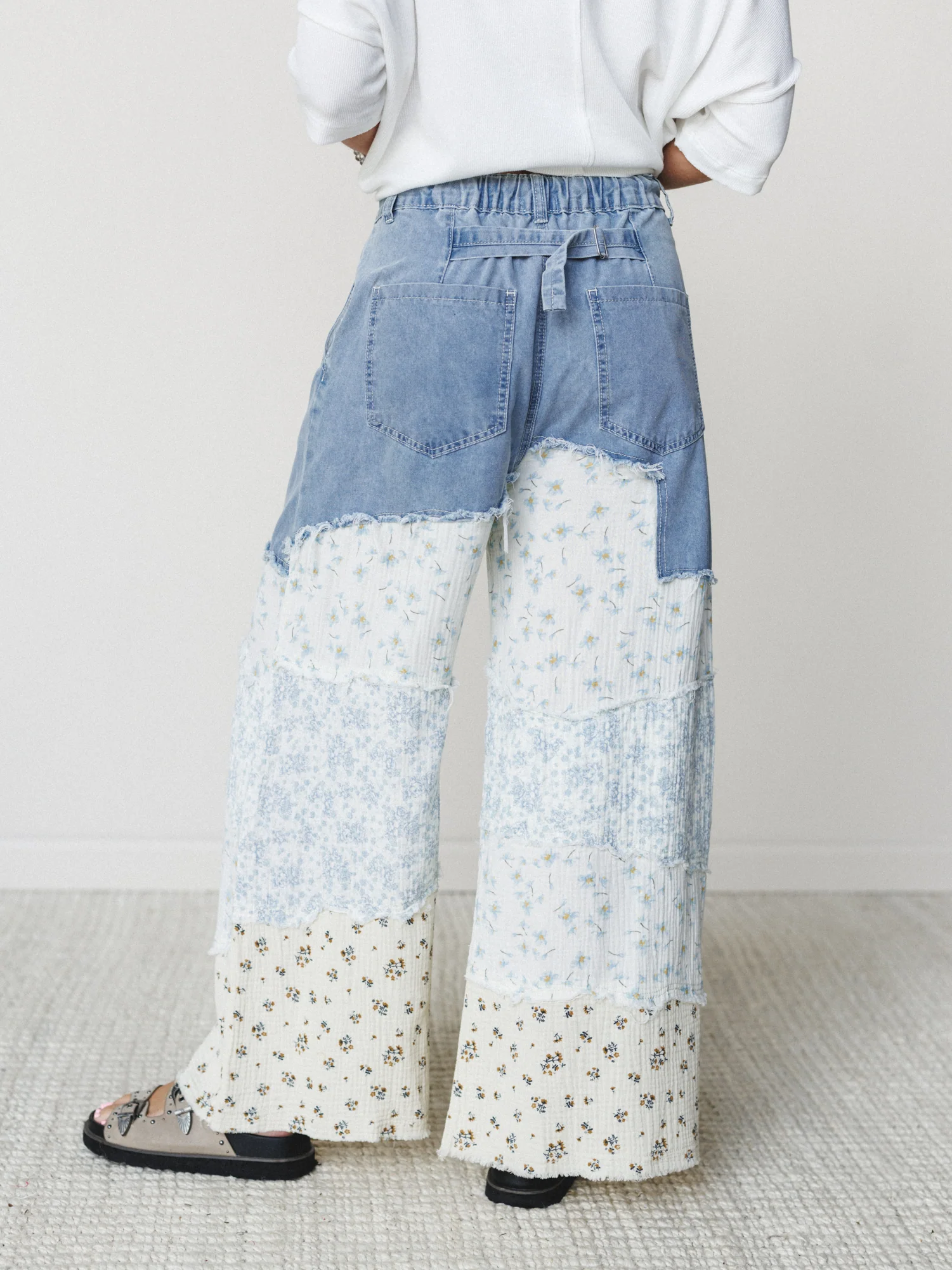 Camo Meets Plaid Wide Leg Pants - Light Denim Multi - Image 4