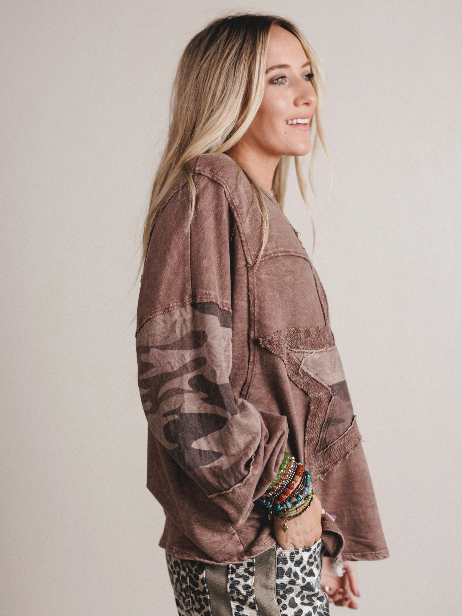 Camo Starlet Long Sleeve Top - Chocolate - Image 3