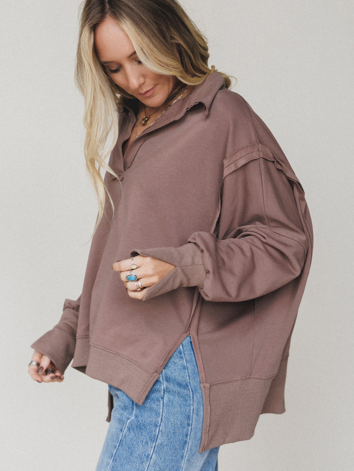 Candace Oversized Collar Sweatshirt - Mocha - Image 2