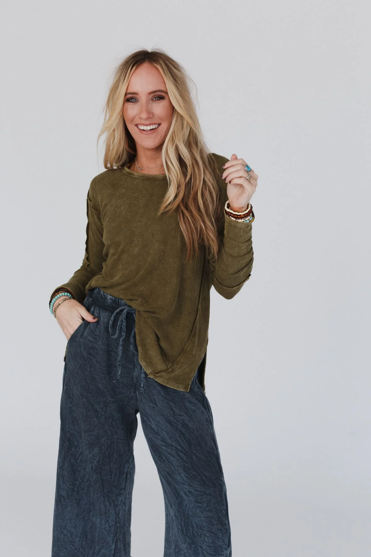 Cant Miss Thermal Knit Top - Olive - Image 3