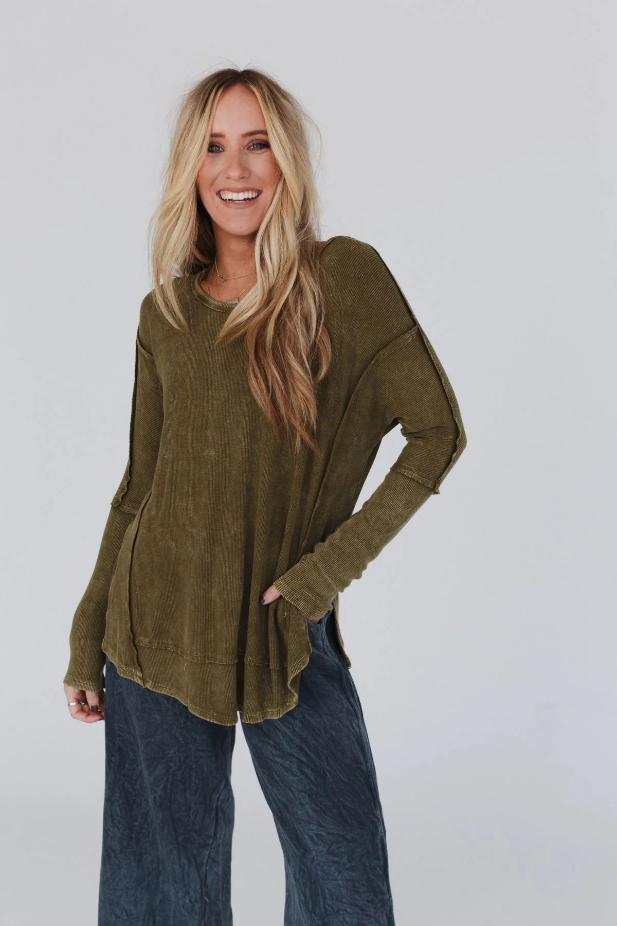 Cant Miss Thermal Knit Top - Olive - Image 4