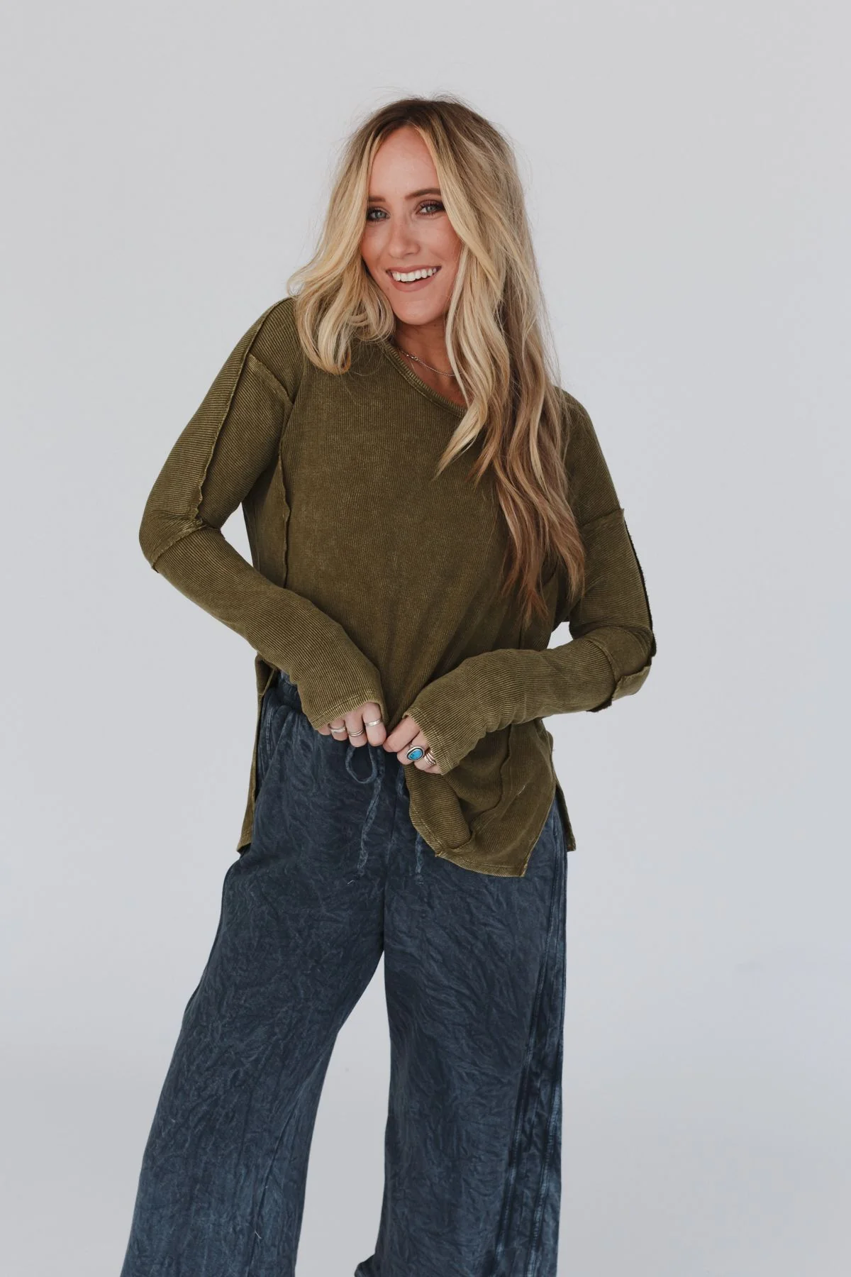 Cant Miss Thermal Knit Top - Olive - Image 5