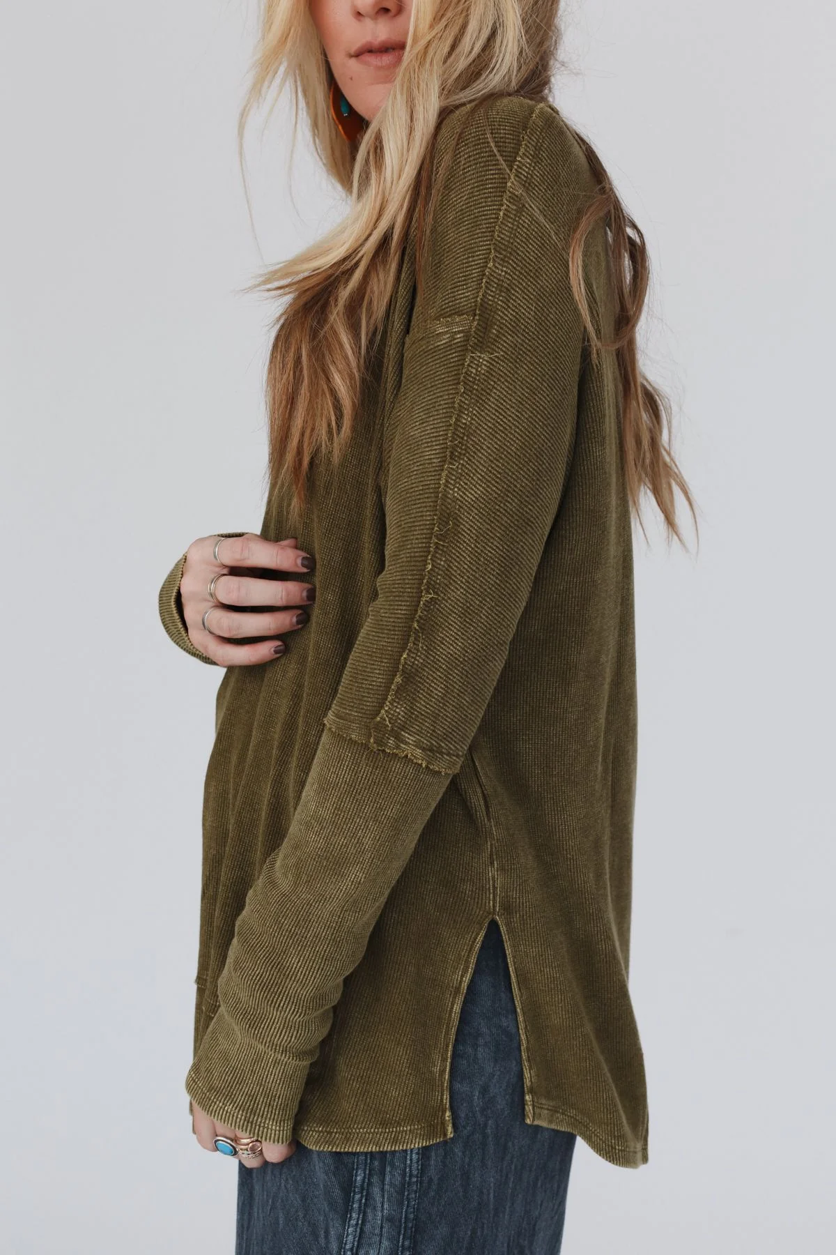 Cant Miss Thermal Knit Top - Olive - Image 7