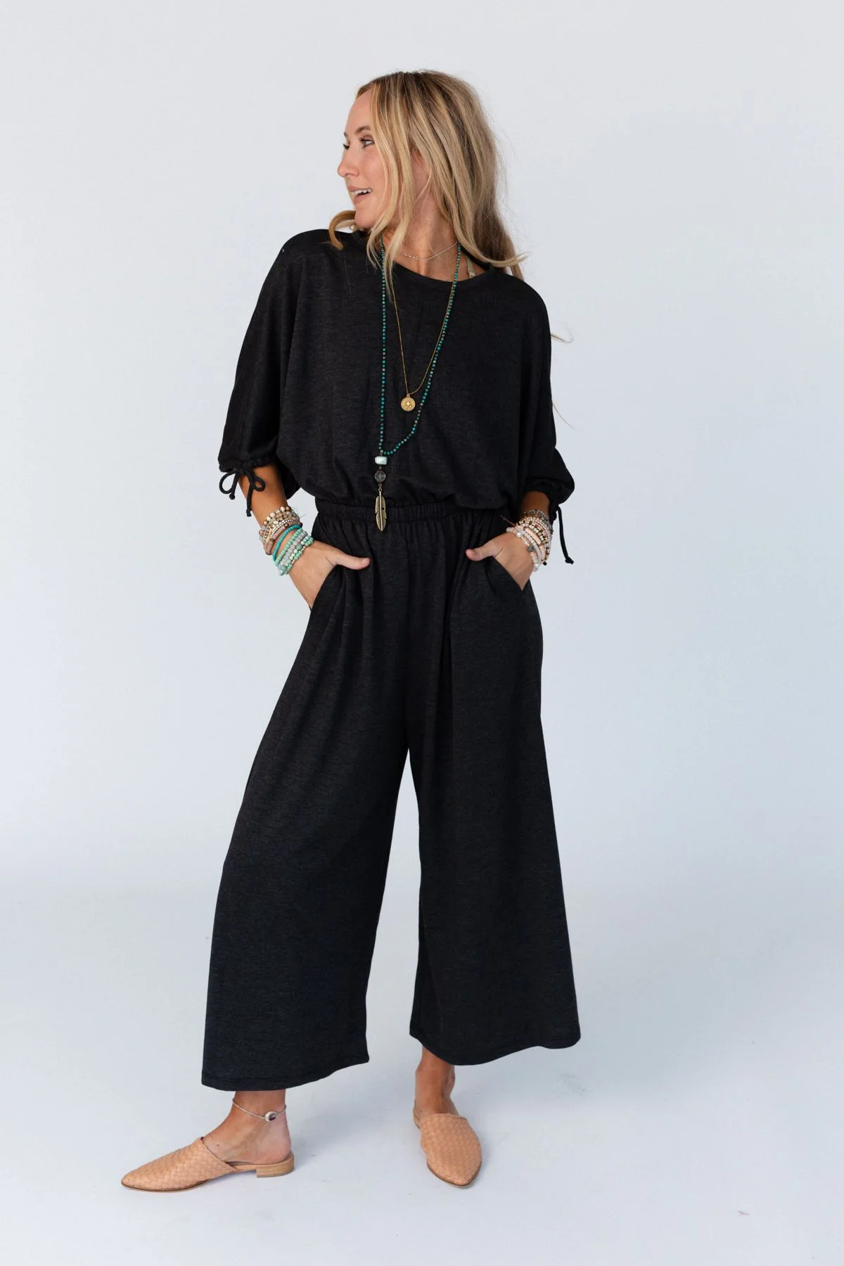 The Nest Carolina Comfy Wide Leg Jumpsuit - Charcoal - Image 5