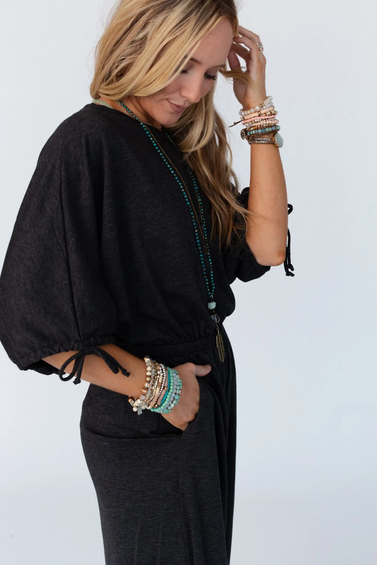 The Nest Carolina Comfy Wide Leg Jumpsuit - Charcoal - Image 6