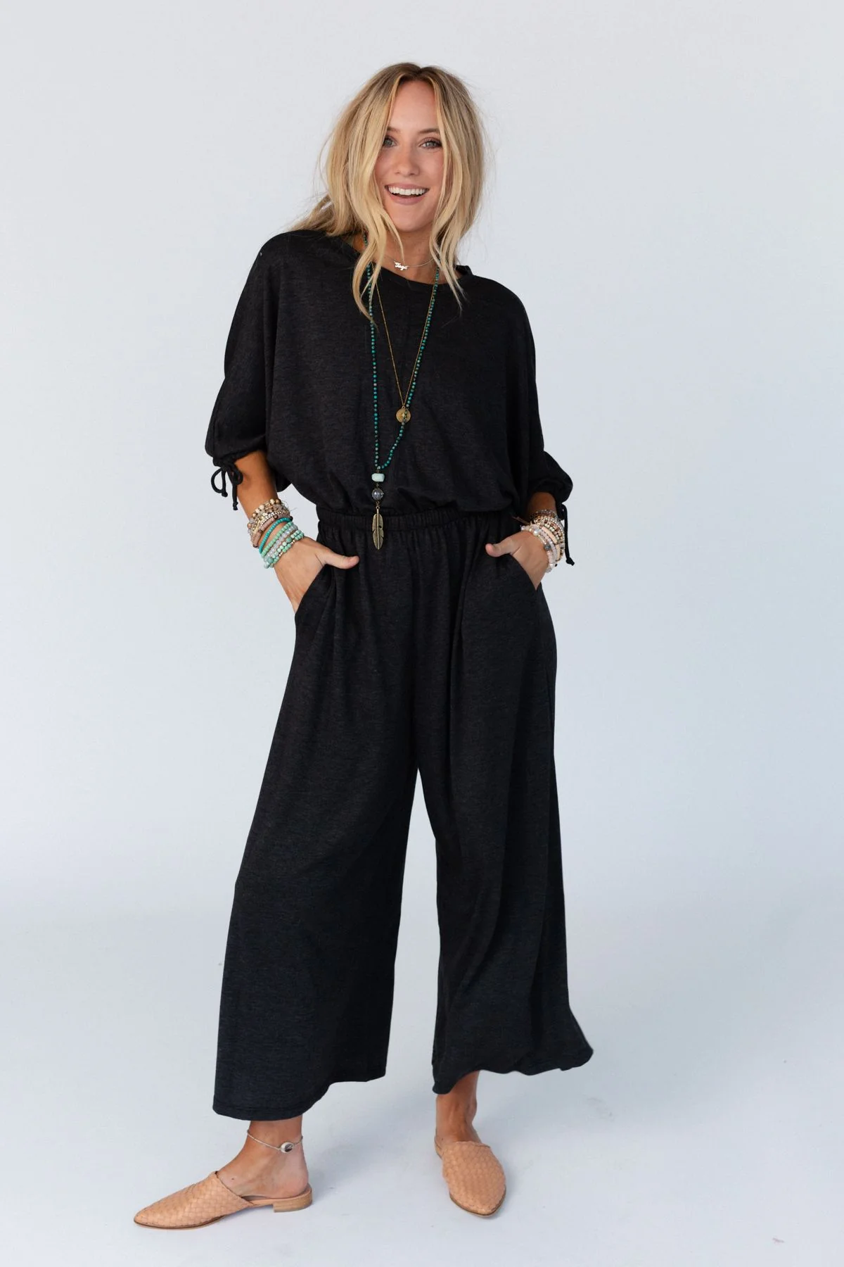 The Nest Carolina Comfy Wide Leg Jumpsuit - Charcoal - Image 2