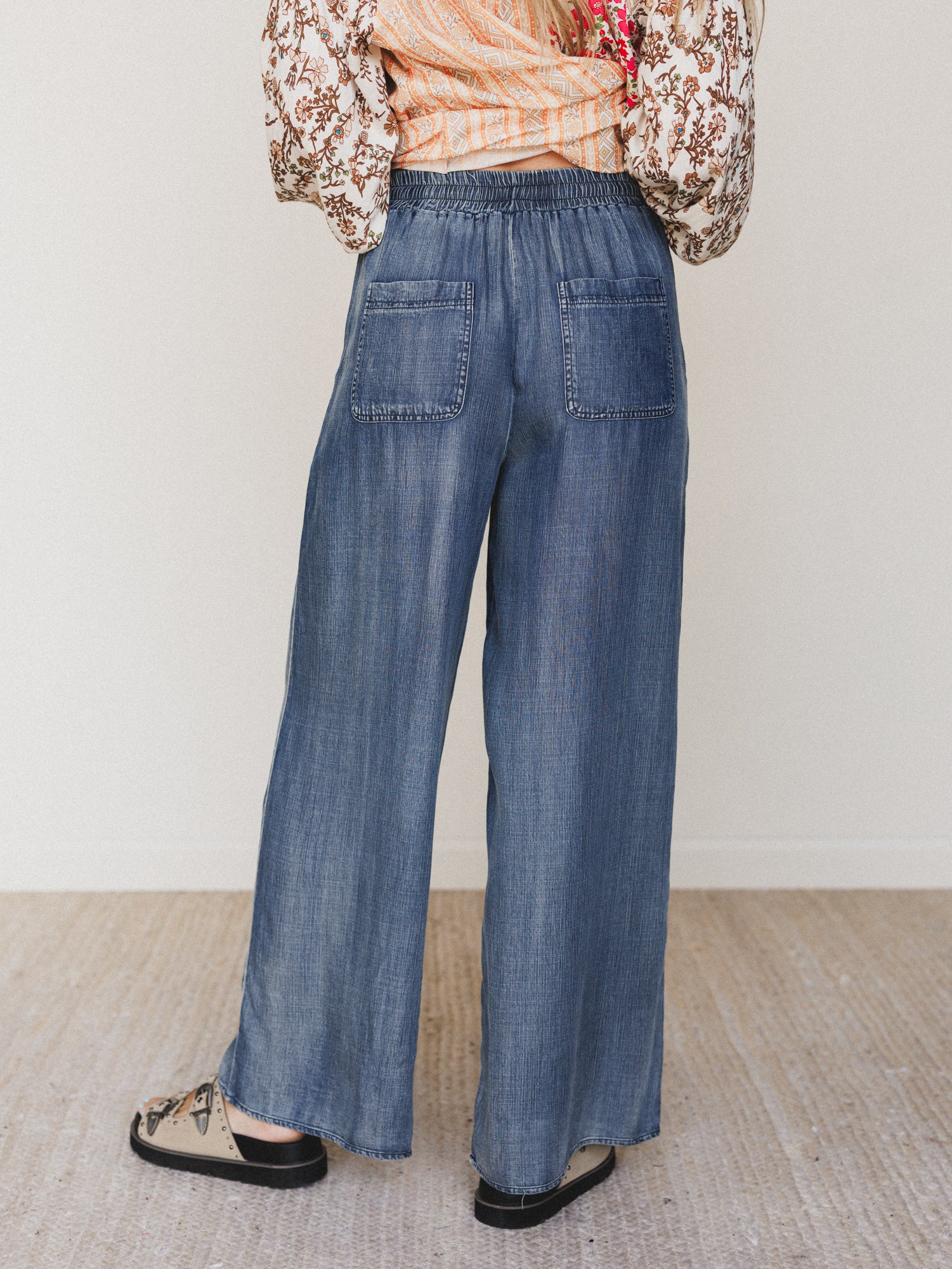 Casual Step Wide Leg Pants - Dark Denim - Image 4