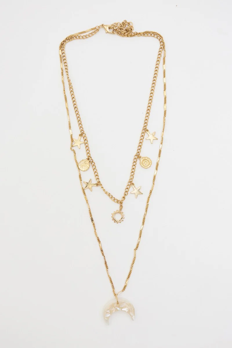 Celestial Moon Layered Necklace - Gold - Image 4