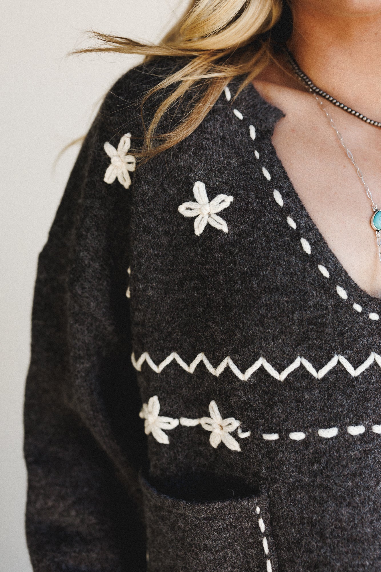 Chai Embroidered Knit Sweater - Charcoal - Image 4