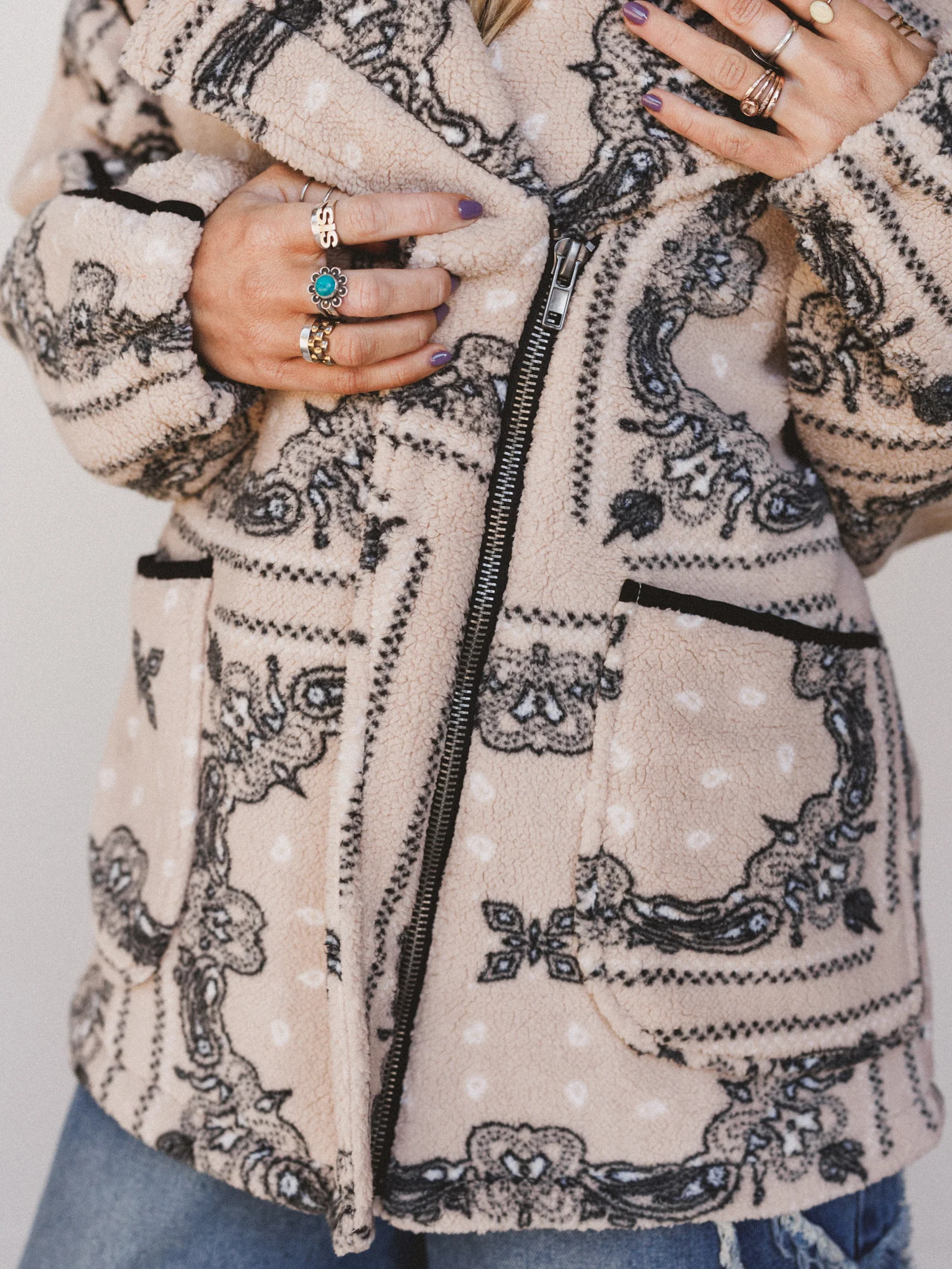 Charmed Affair Printed Fleece Jacket - Sand - Image 5