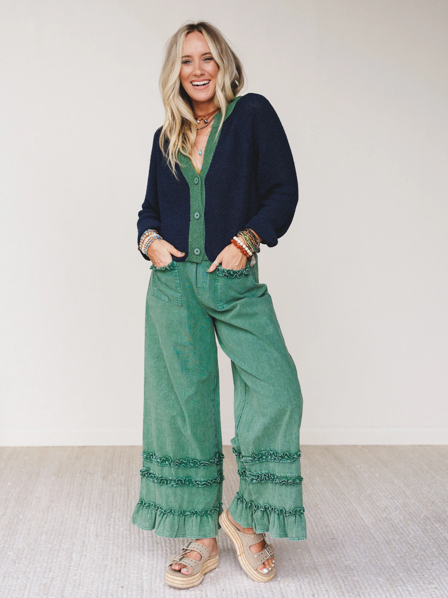 Chase The Horizon Ruffle Pants - Green - Image 7