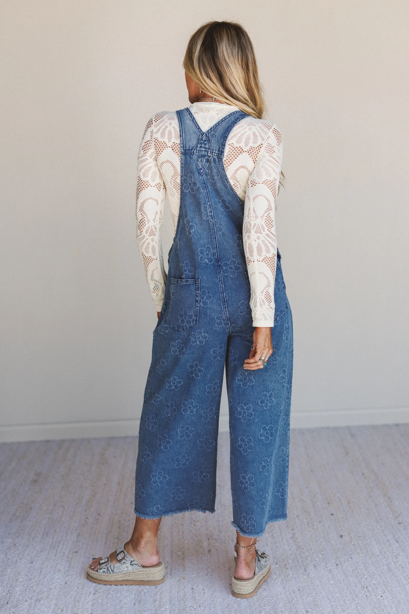 Chasing Horizons Flower Pattern Overalls - Washed Denim - Image 7