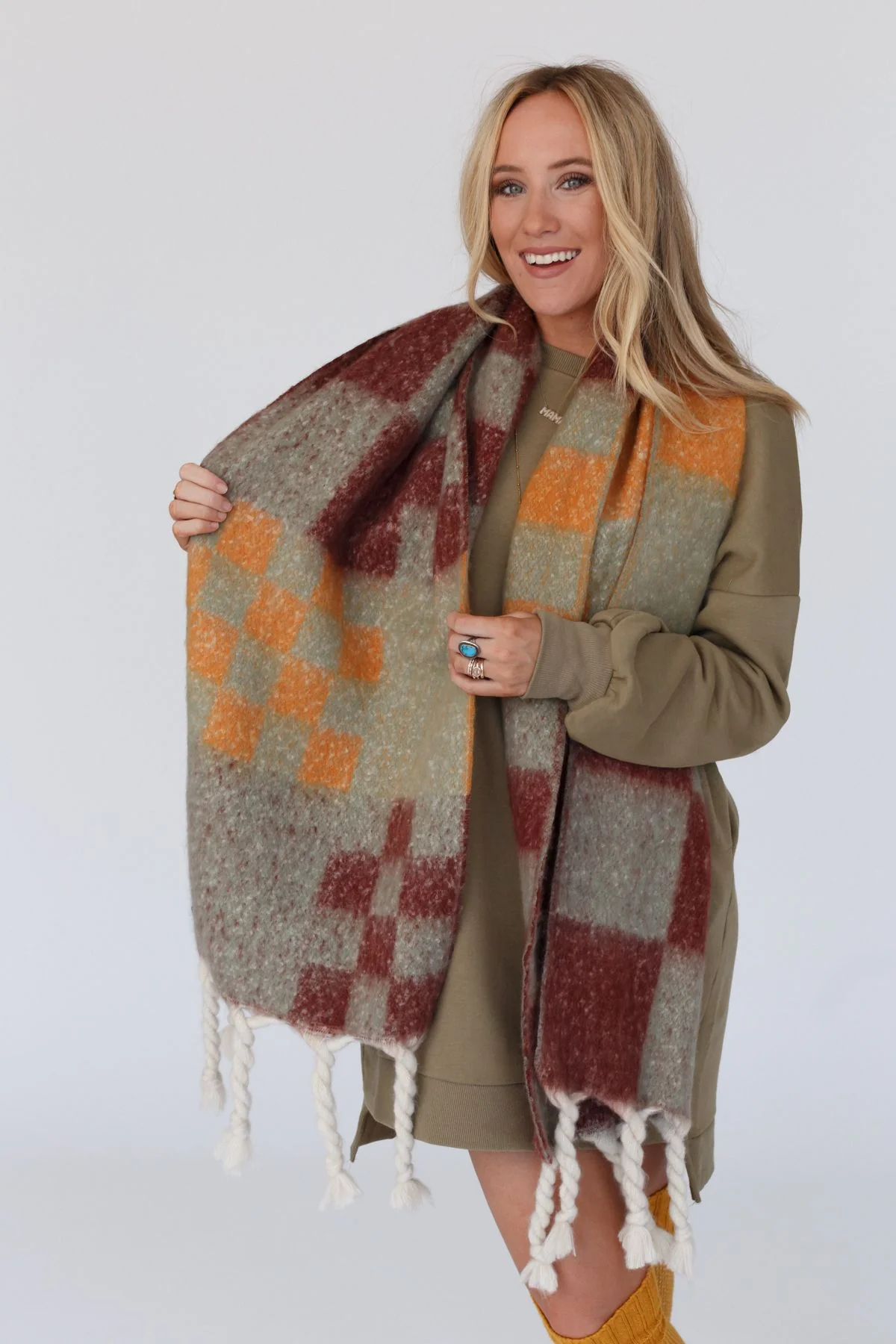 Check Me Out Tassel Scarf - Brown - Image 5