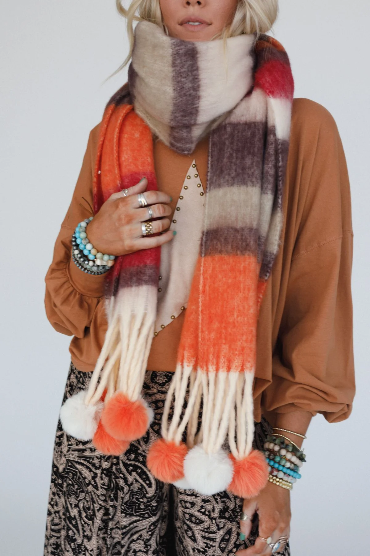 Chill Stripe Pom Scarf - Orange - Image 3