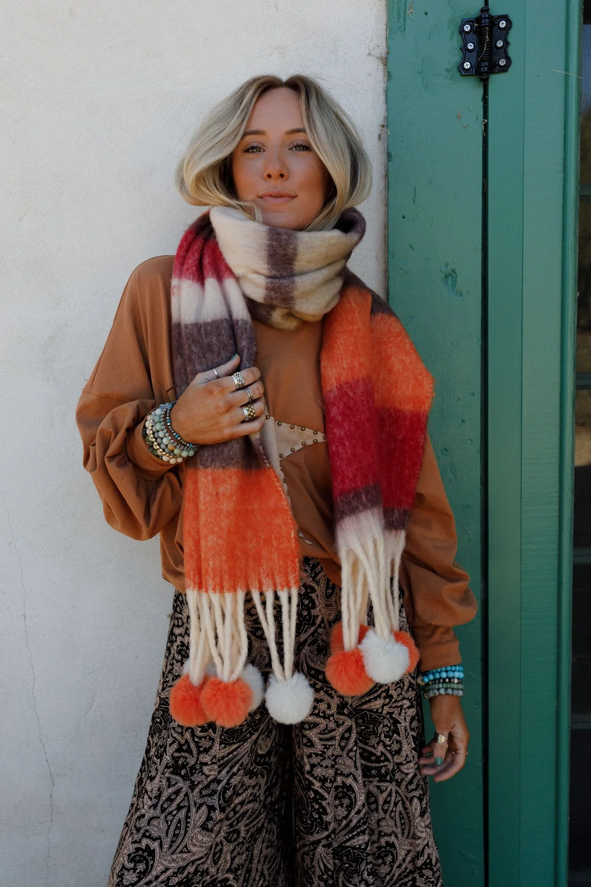 Chill Stripe Pom Scarf - Orange - Image 4
