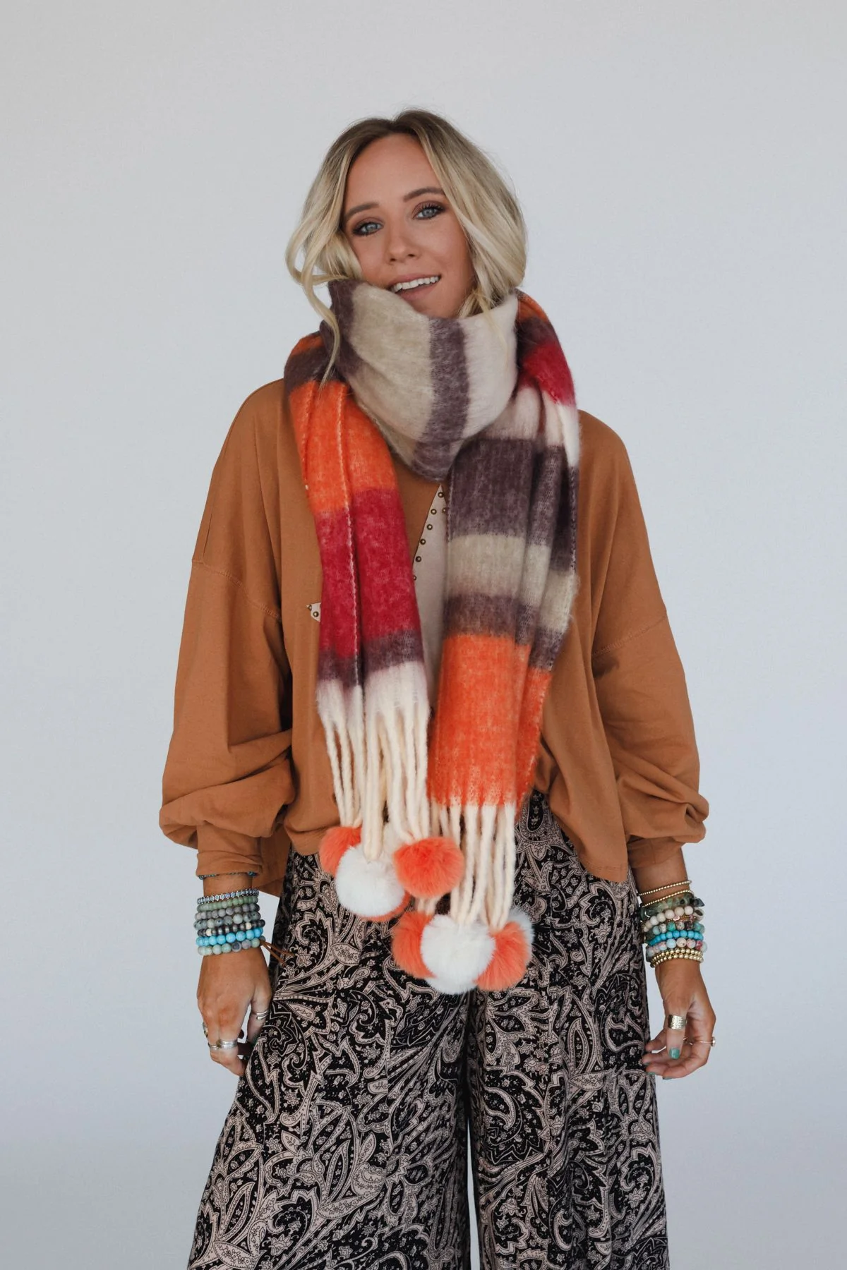 Chill Stripe Pom Scarf - Orange - Image 6
