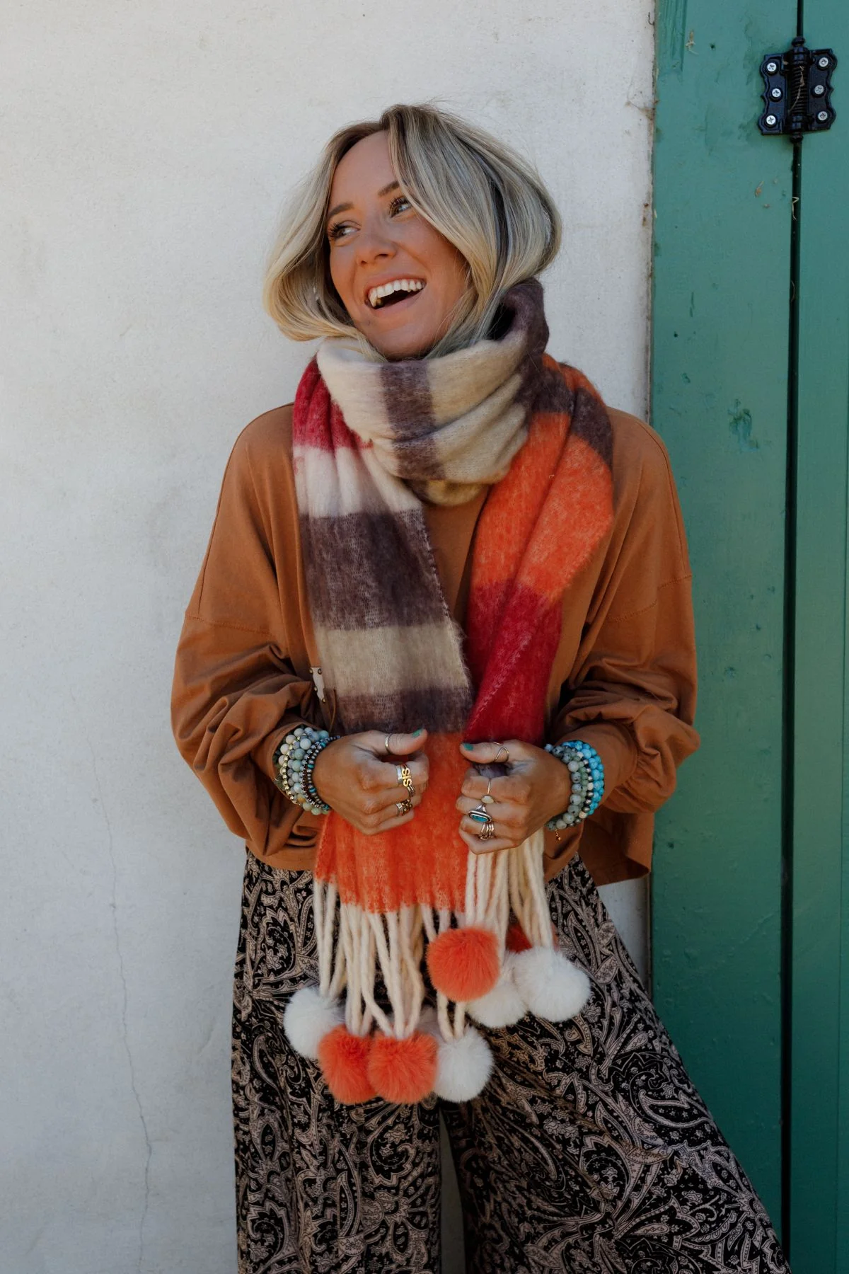 Chill Stripe Pom Scarf - Orange - Image 7