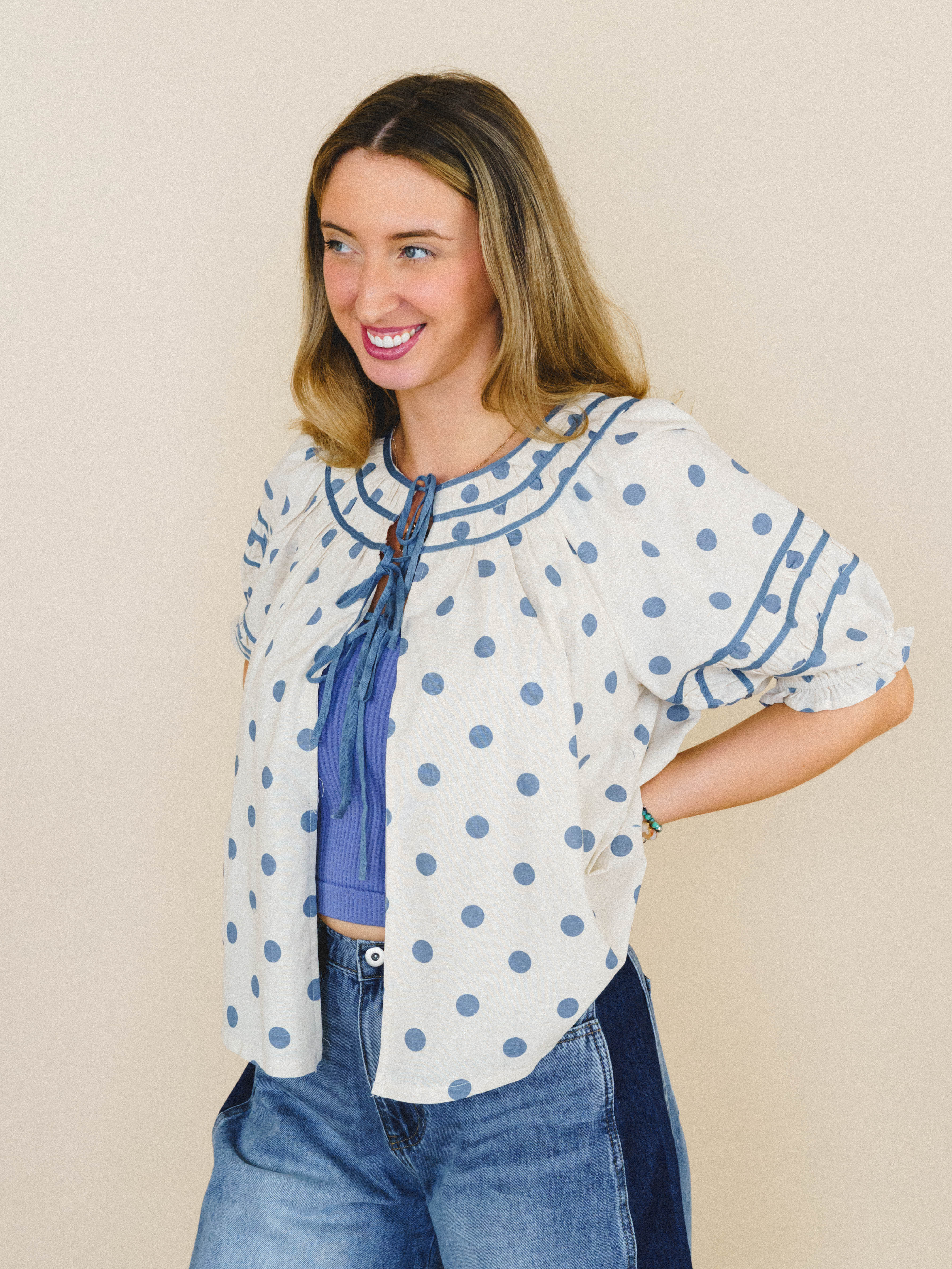 Cindy Polka Dot Blouse - Dusty Blue - Image 3