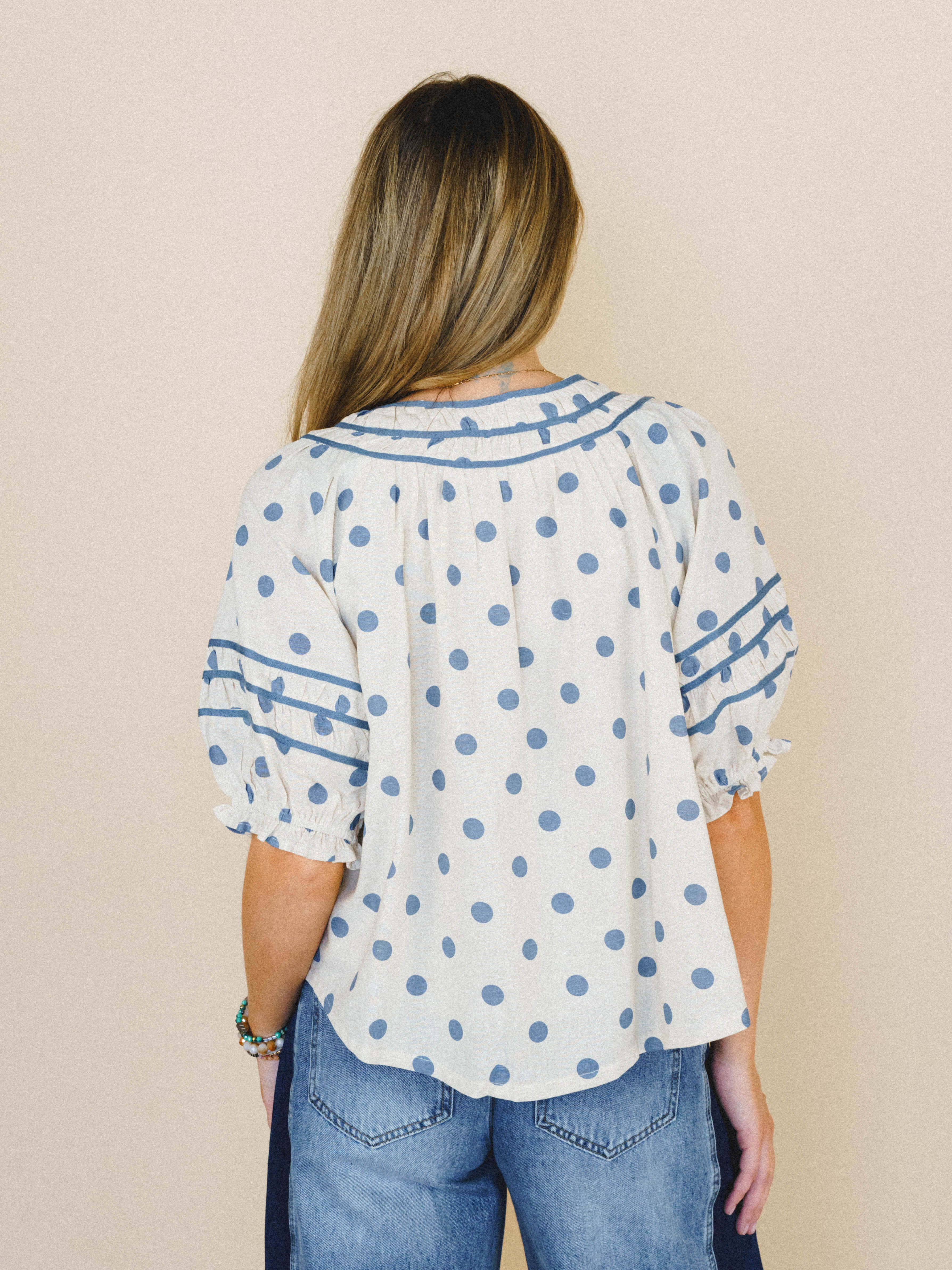 Cindy Polka Dot Blouse - Dusty Blue - Image 4
