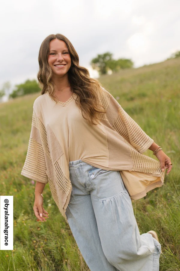 City Drifter Oversized Contrast Top - Taupe