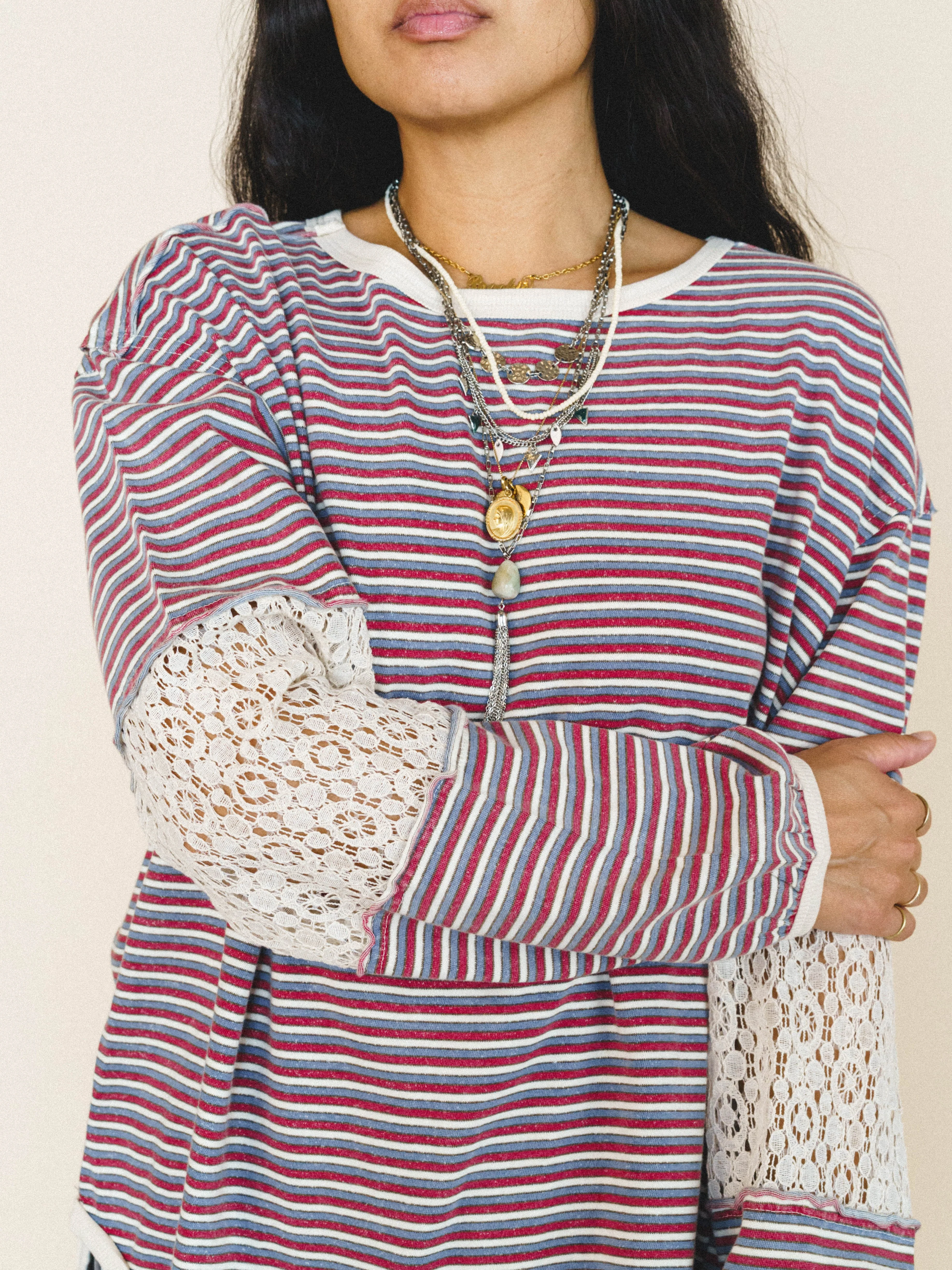 Clara Stiped Top - Red Teal - Image 3