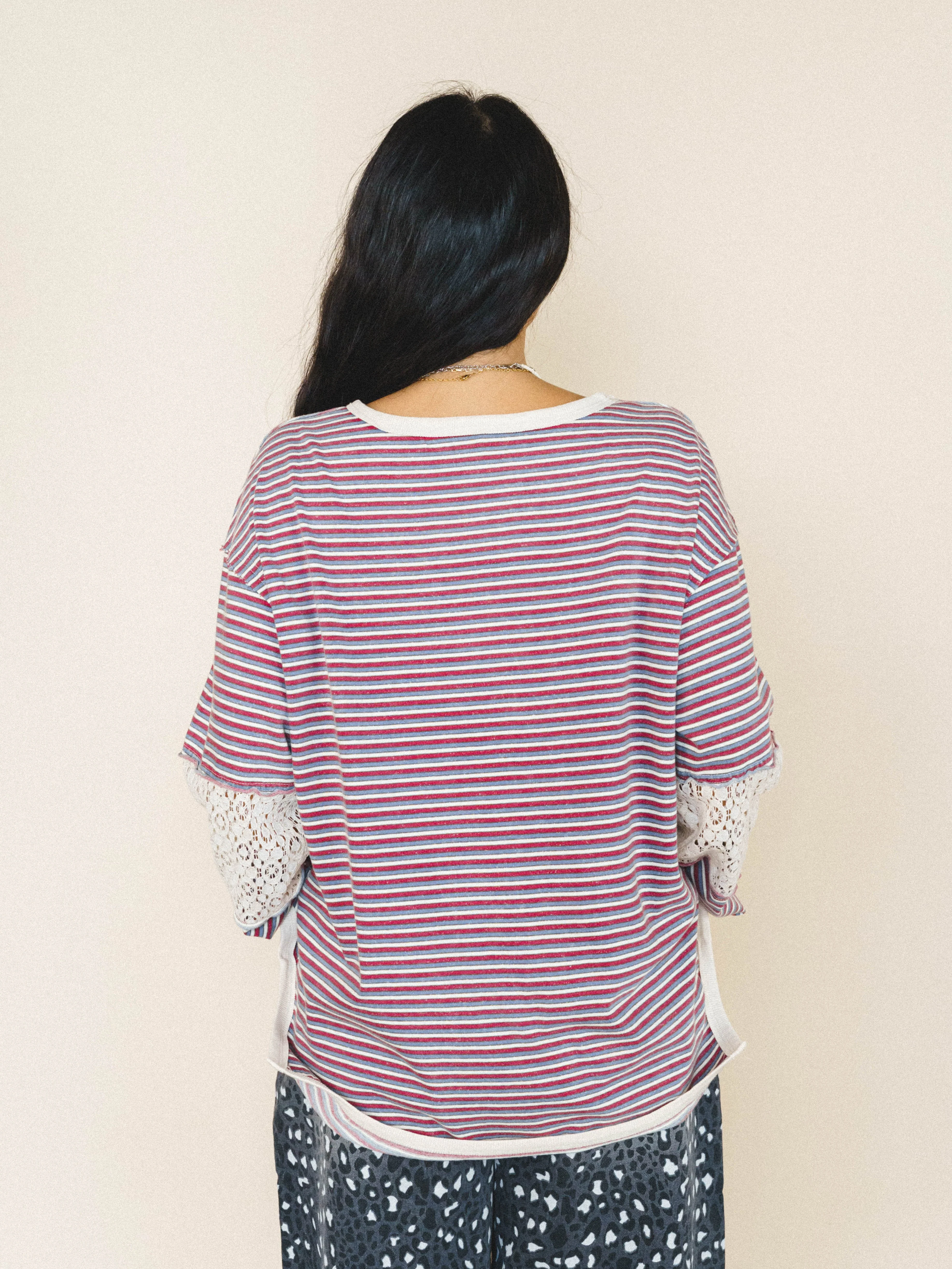 Clara Stiped Top - Red Teal - Image 4