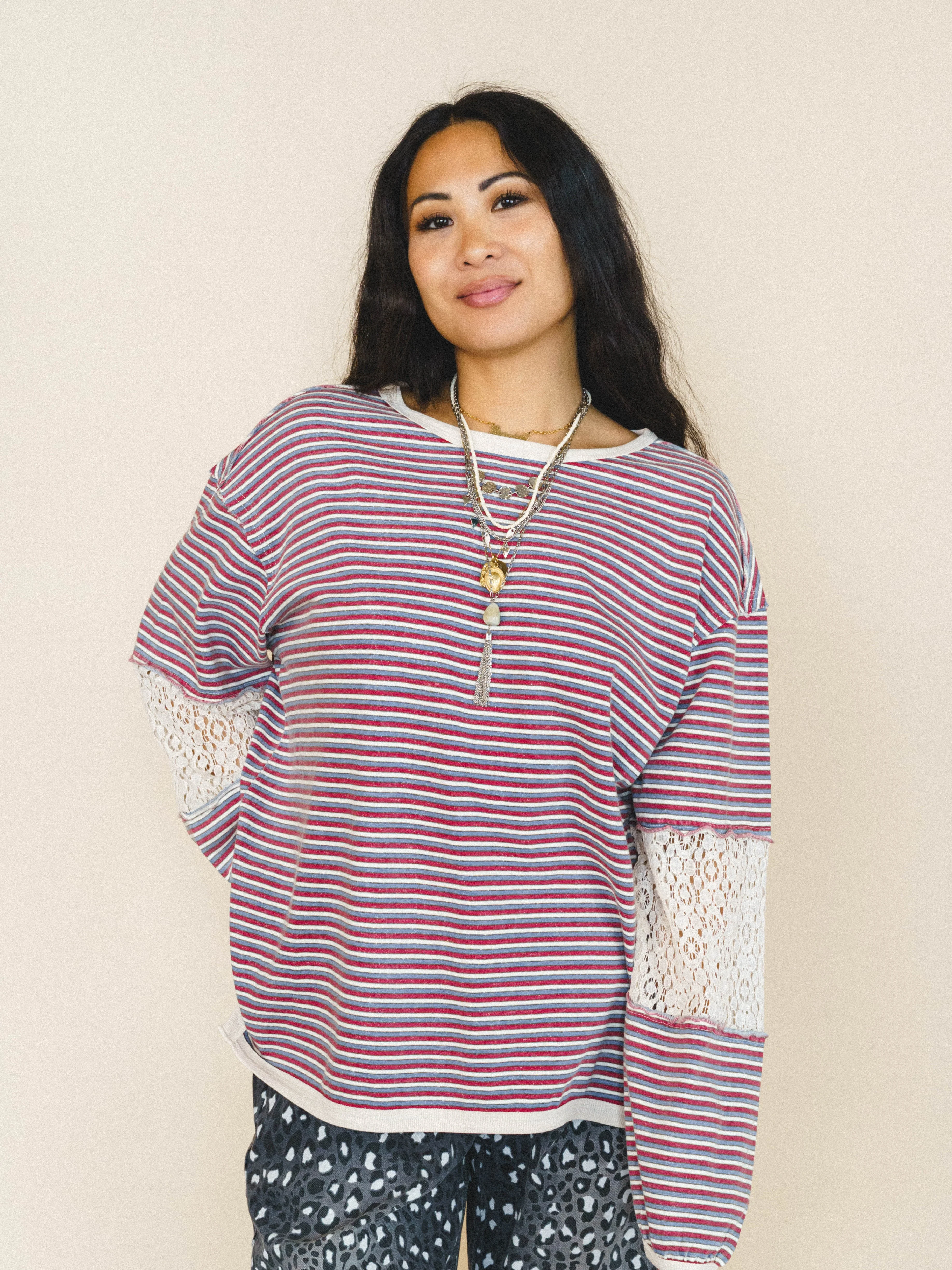 Clara Stiped Top - Red Teal - Image 6