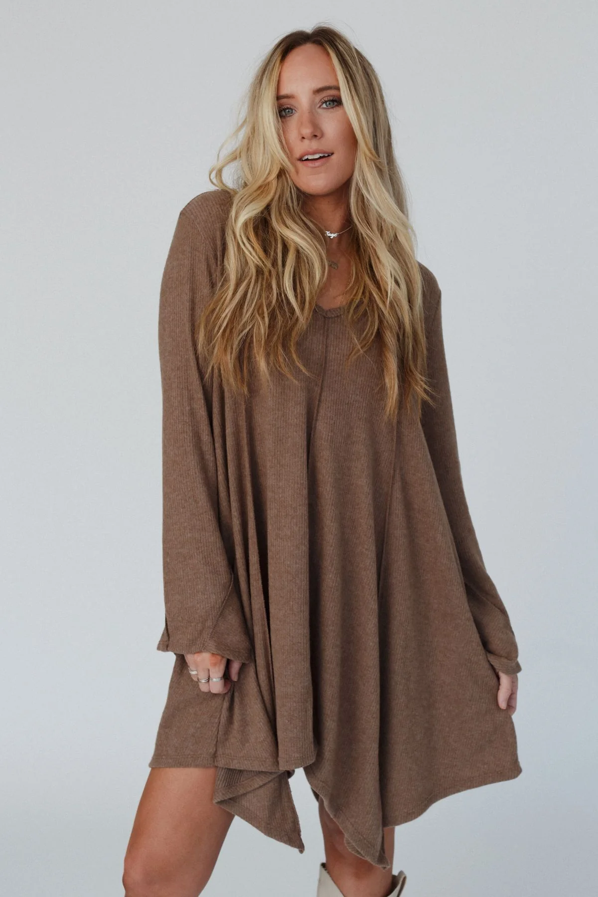 The Nest Golden Hour Long Bell Sleeve Tunic Dress - Mocha - Image 4