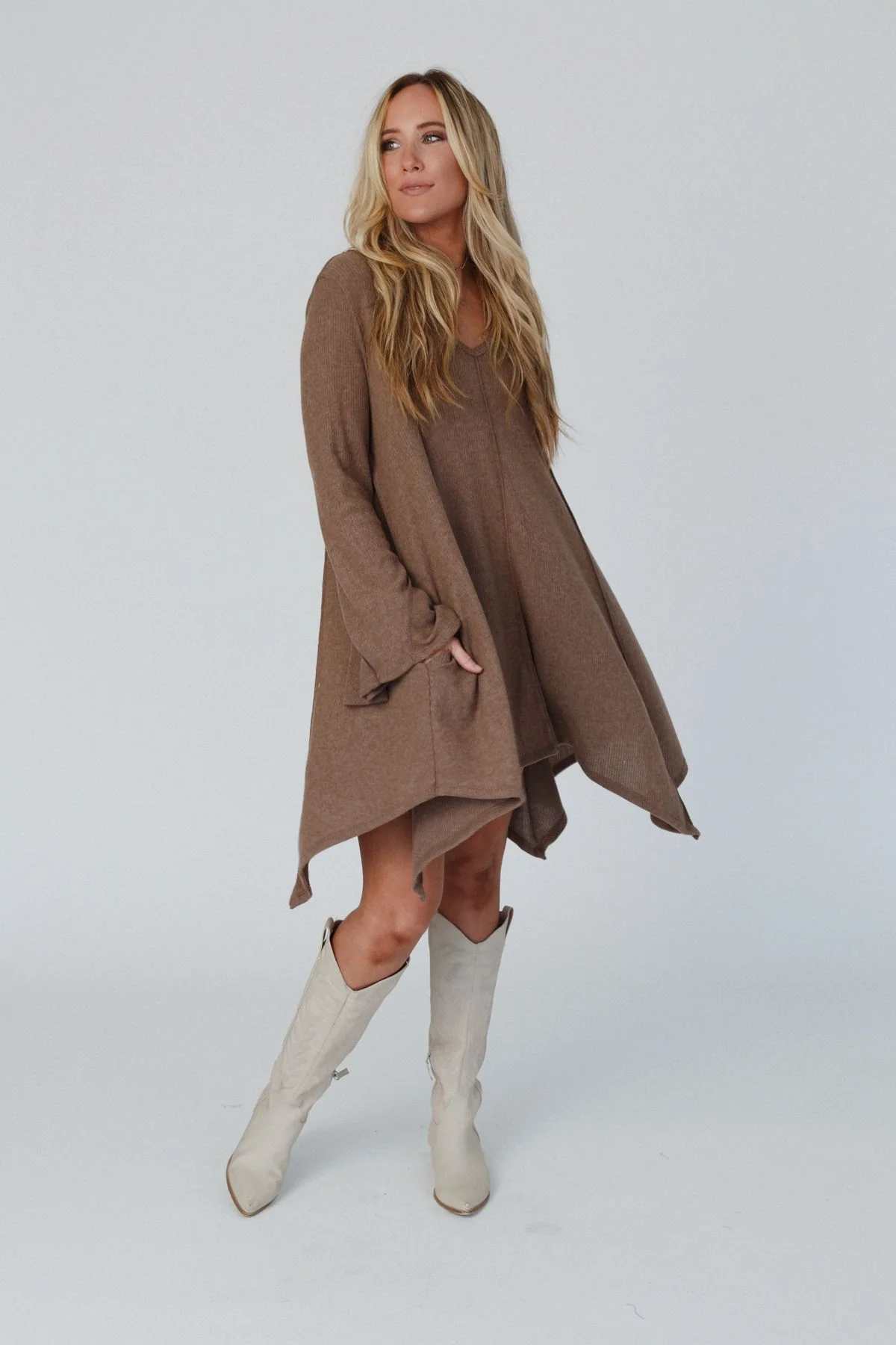 The Nest Golden Hour Long Bell Sleeve Tunic Dress - Mocha - Image 6