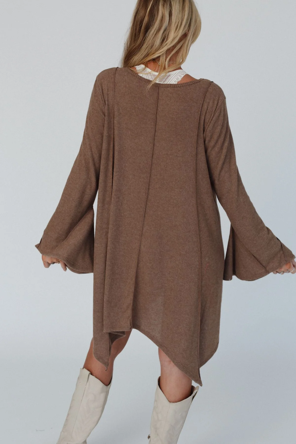 The Nest Golden Hour Long Bell Sleeve Tunic Dress - Mocha - Image 7