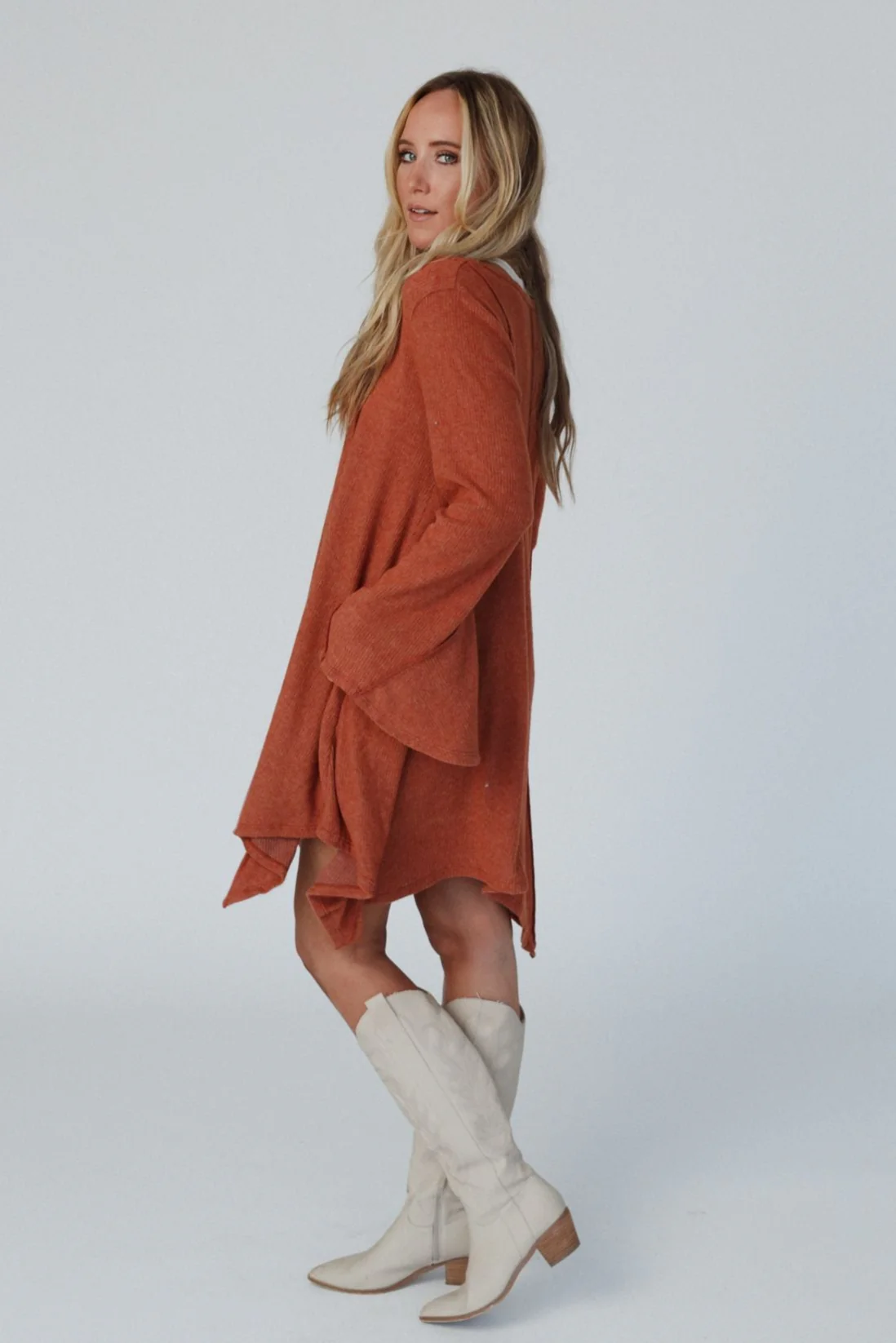 The Nest Golden Hour Long Bell Sleeve Tunic Dress - Rust - Image 5