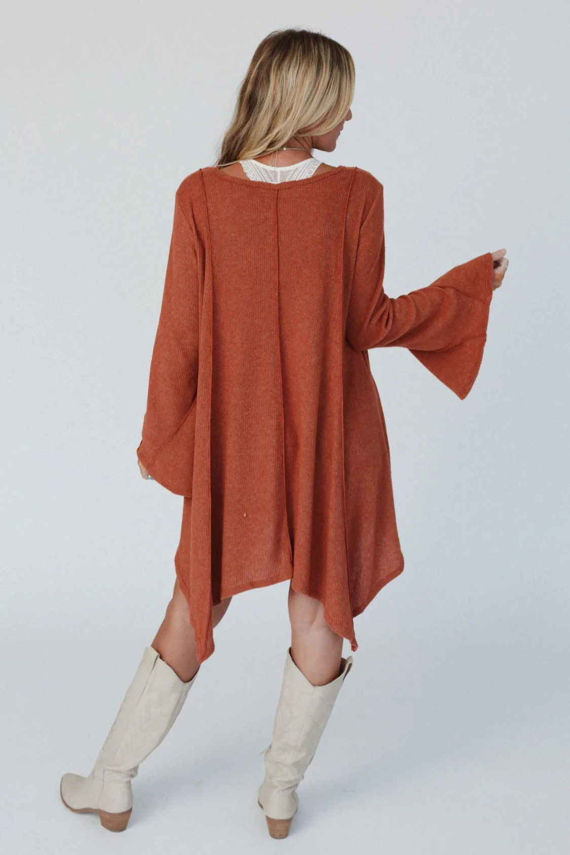 The Nest Golden Hour Long Bell Sleeve Tunic Dress - Rust - Image 6