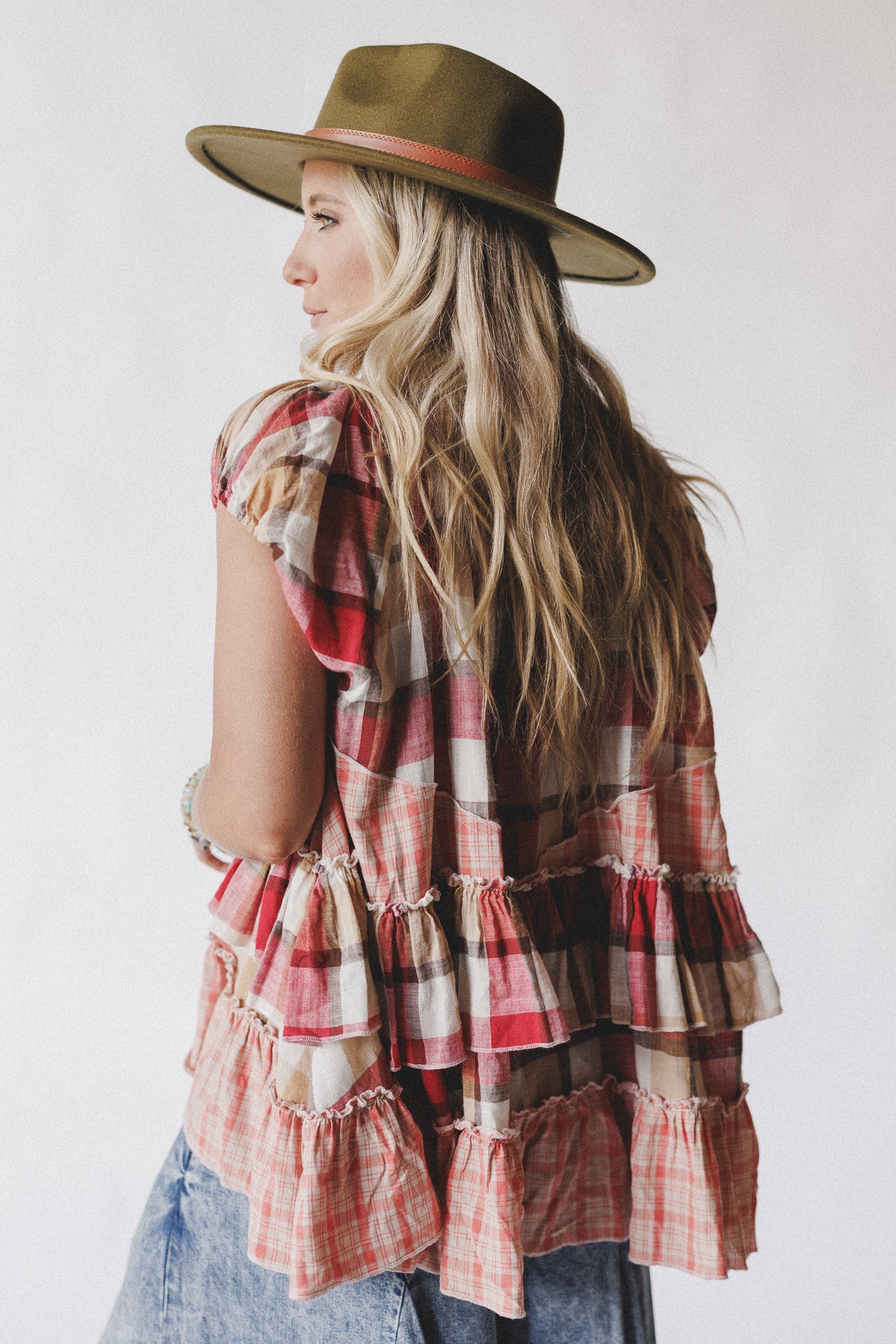 Clover Stitch Plaid Top - Pink - Image 2