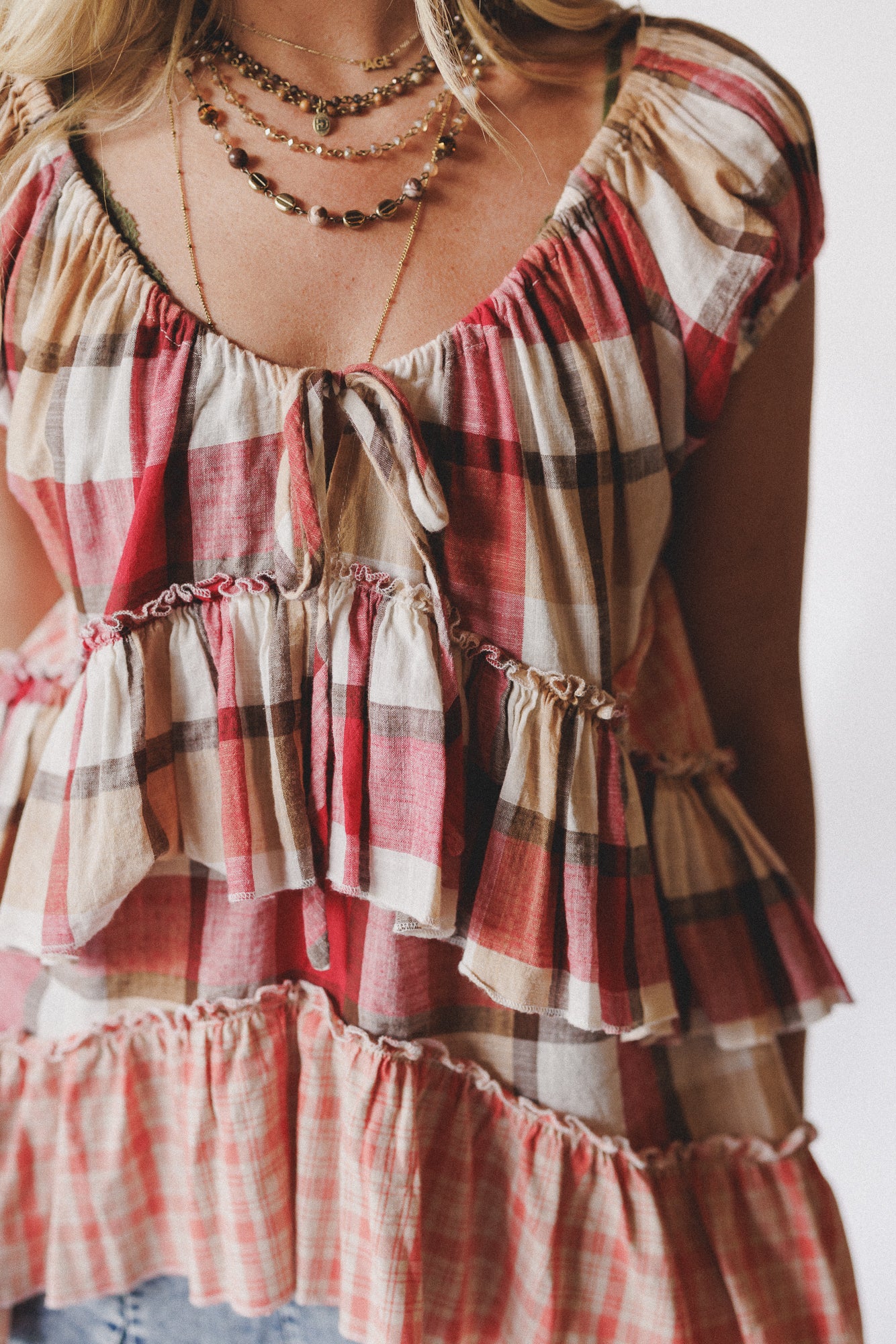 Clover Stitch Plaid Top - Pink - Image 3