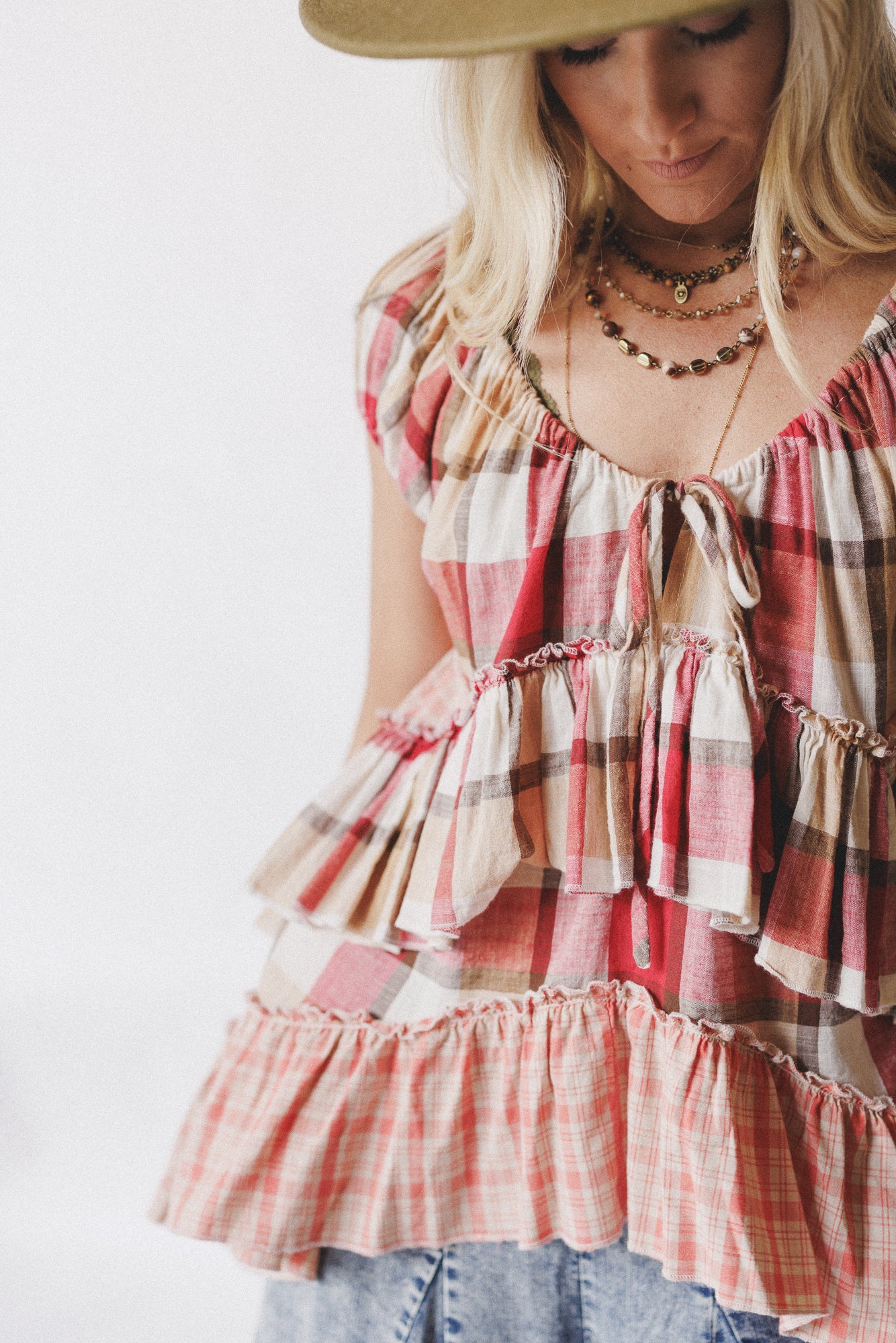 Clover Stitch Plaid Top - Pink - Image 5