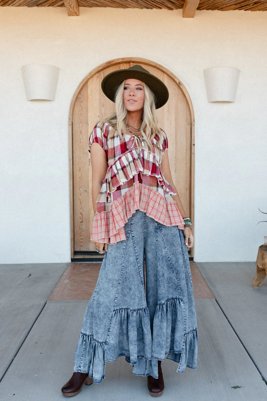 Clover Stitch Plaid Top - Pink - Image 7