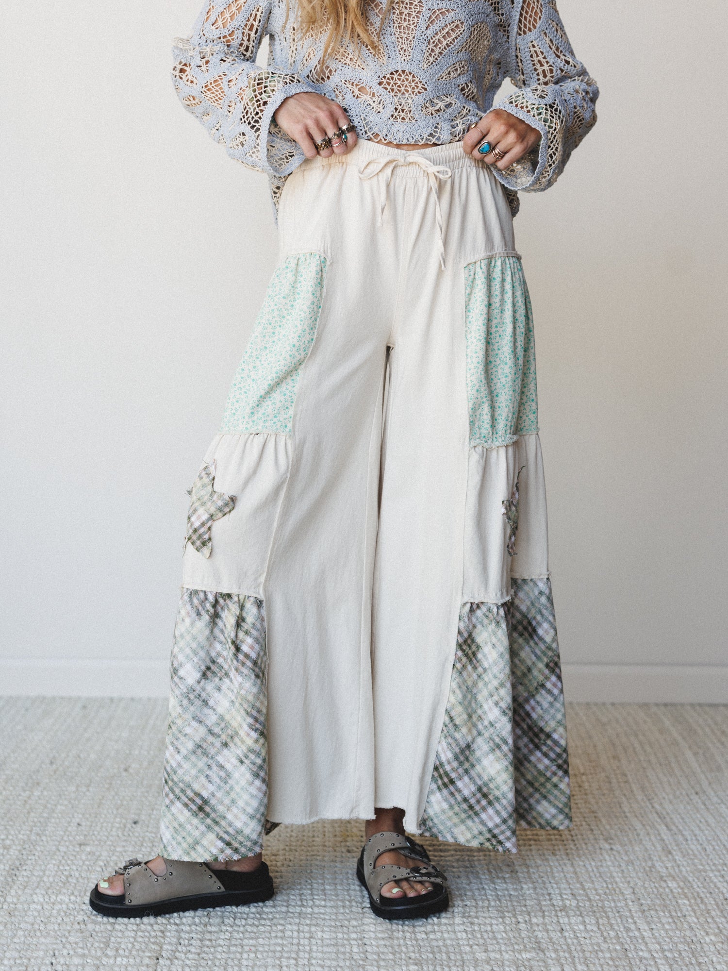 Coastal Chill Wide Leg Pants - Oatmilk Multi - Pre Order