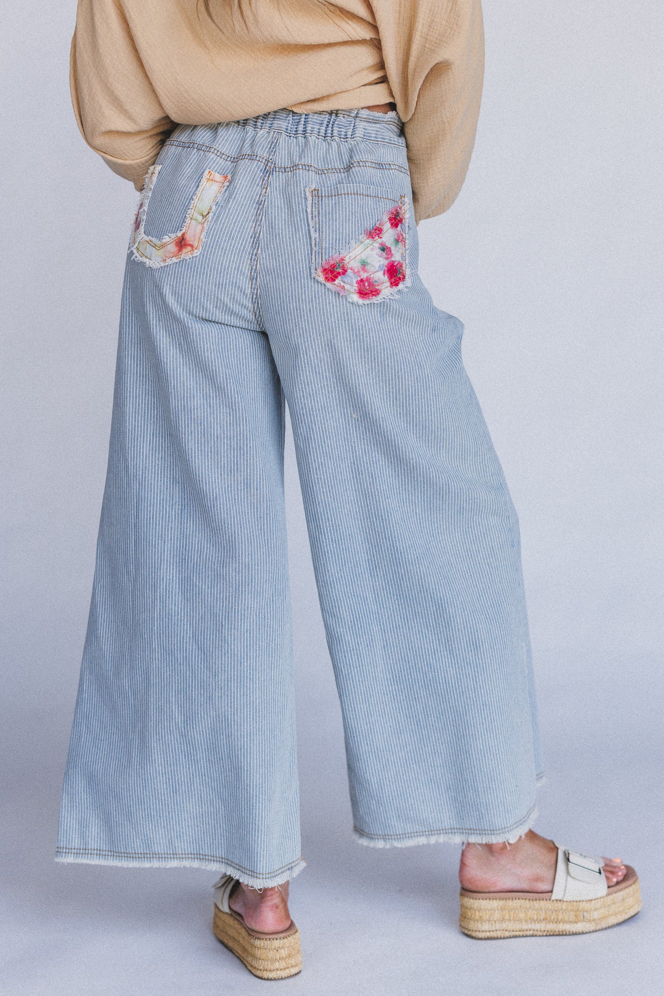 Coastal Lines Striped Patchwork Pants - Denim - Image 5