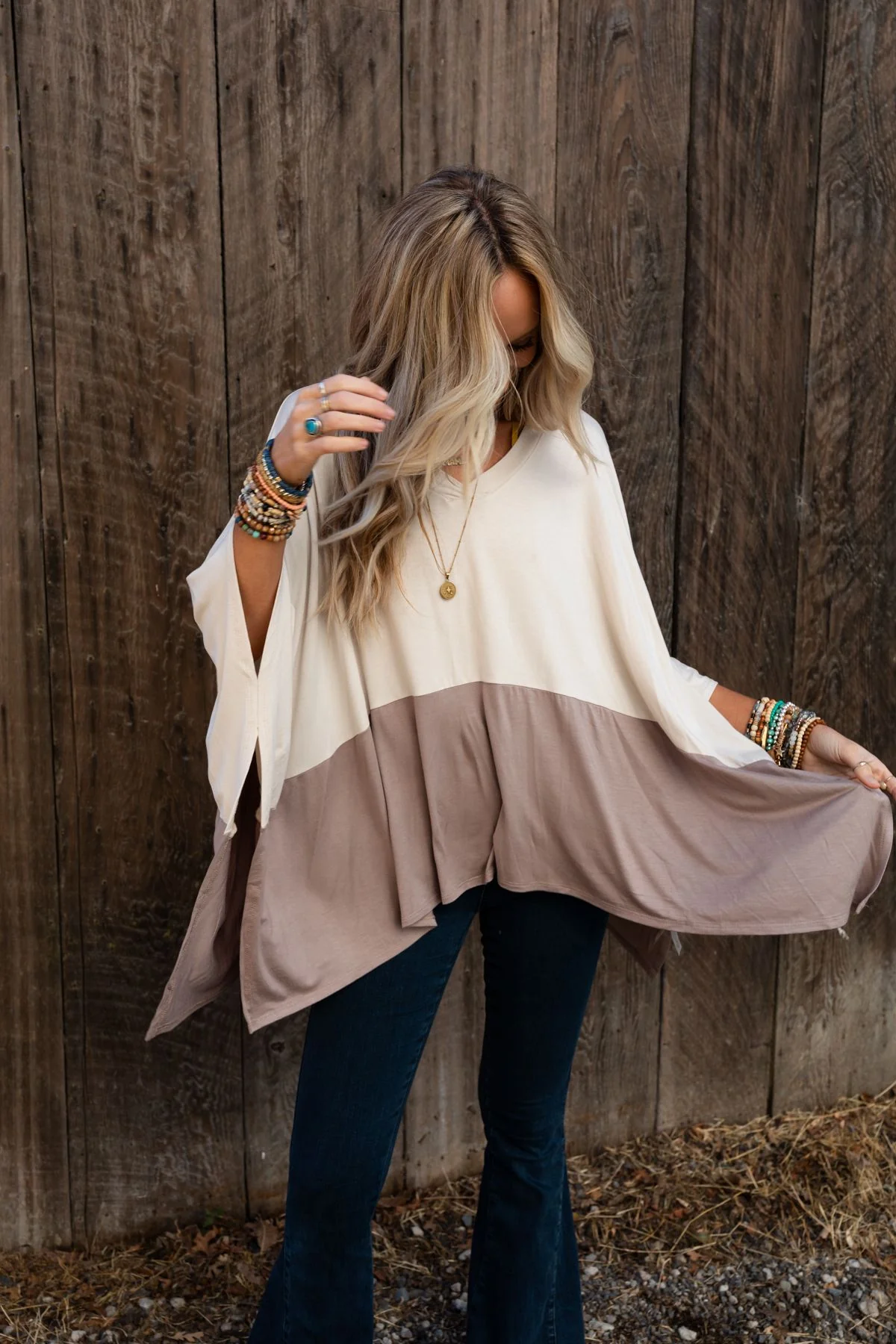 The Nest Coffee Sunsets V Neck Top - Brown - Image 3