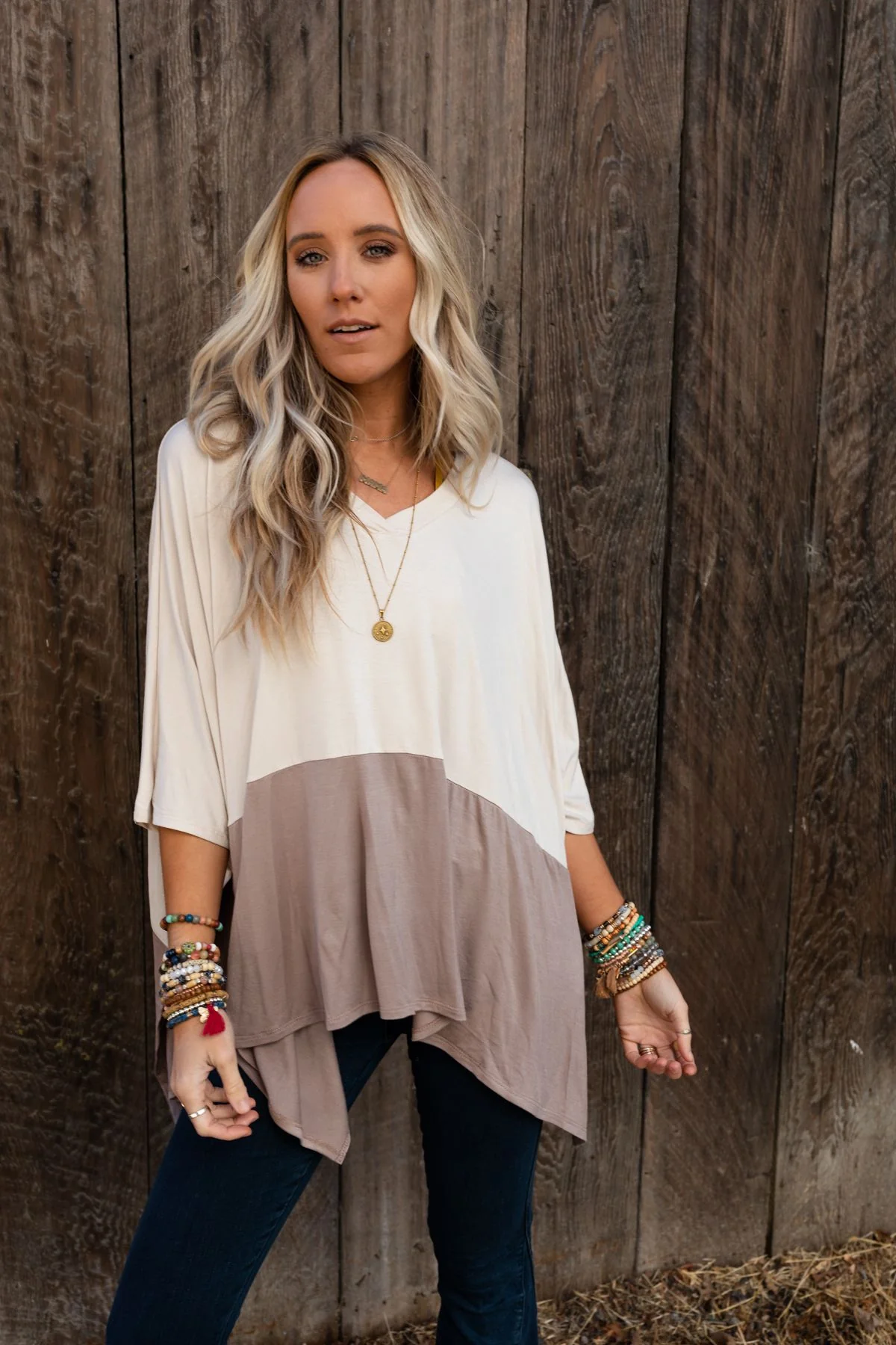 The Nest Coffee Sunsets V Neck Top - Brown - Pre Order