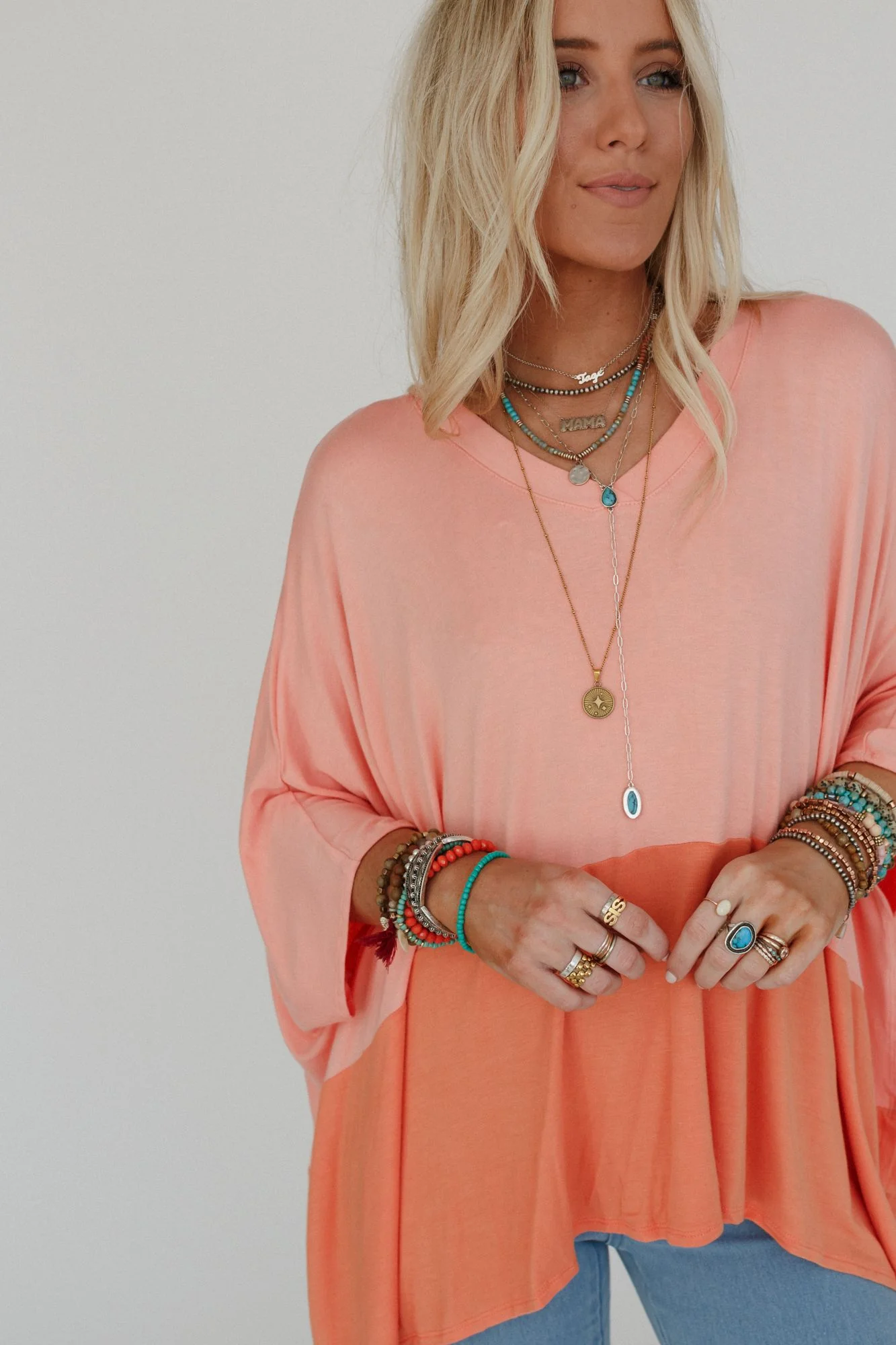 The Nest Coffee Sunsets V Neck Top - Dark Peach Tangerine - Image 3